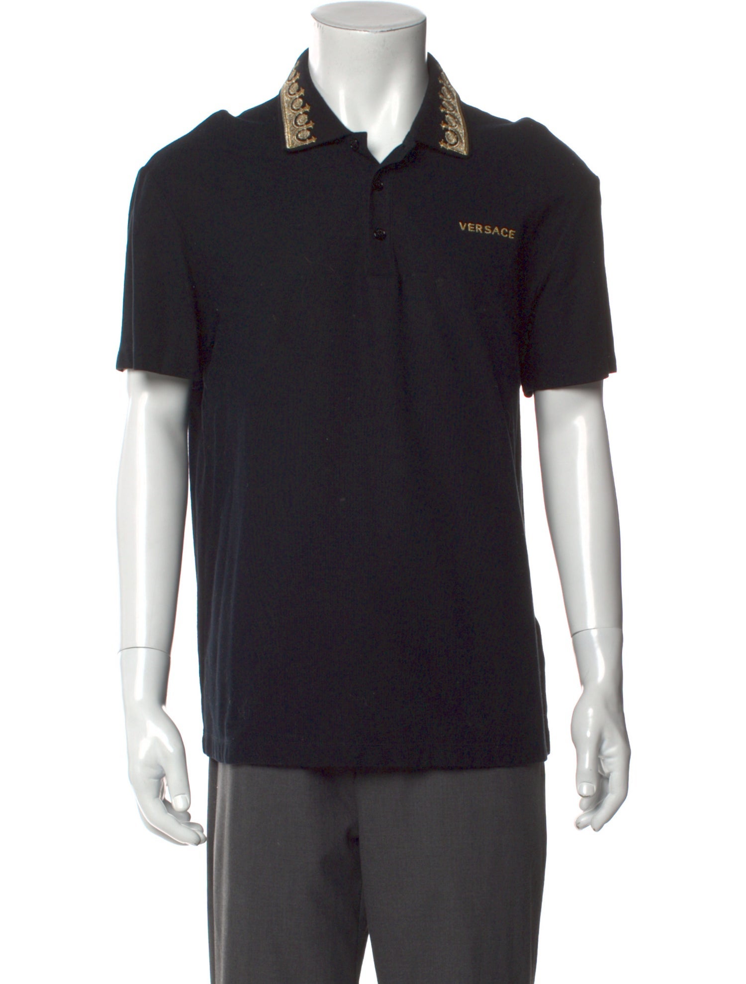 Versace Barocco Print Collar Polo Shirt