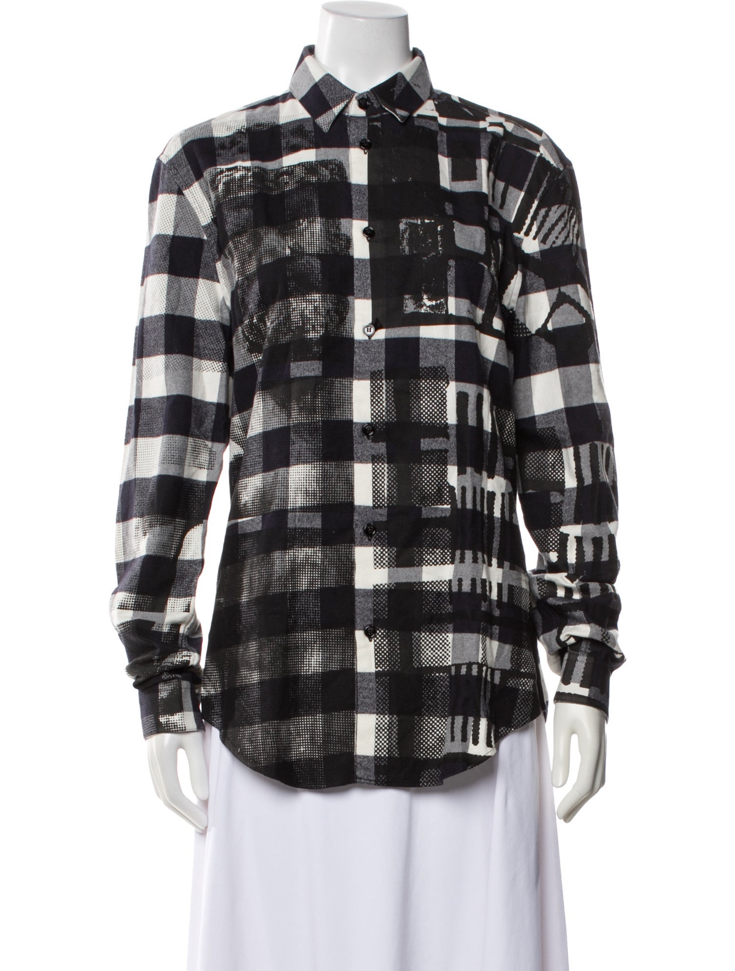 Versace Plaid Print Long Sleeve Button-Up Top