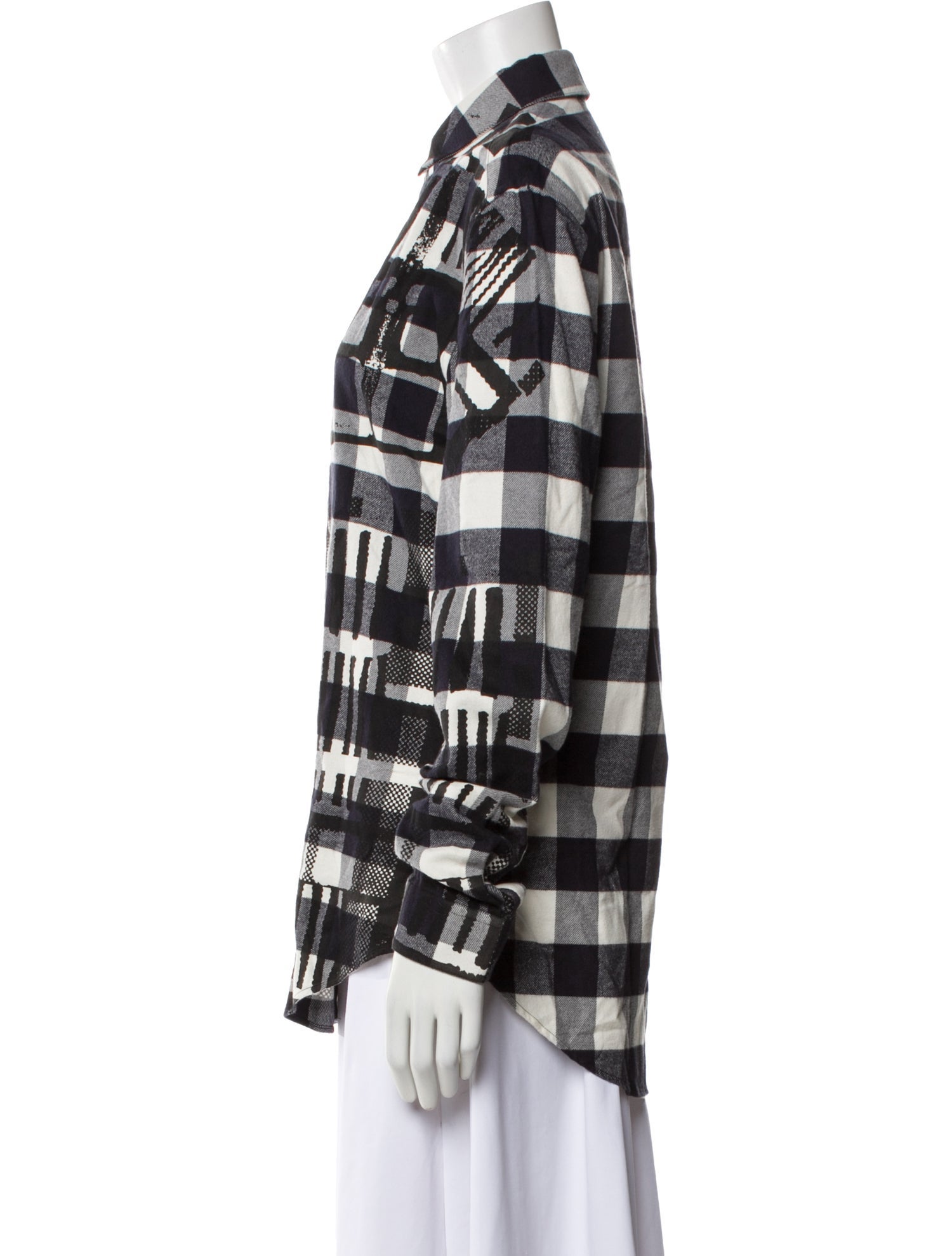 Versace Plaid Print Long Sleeve Button-Up Top