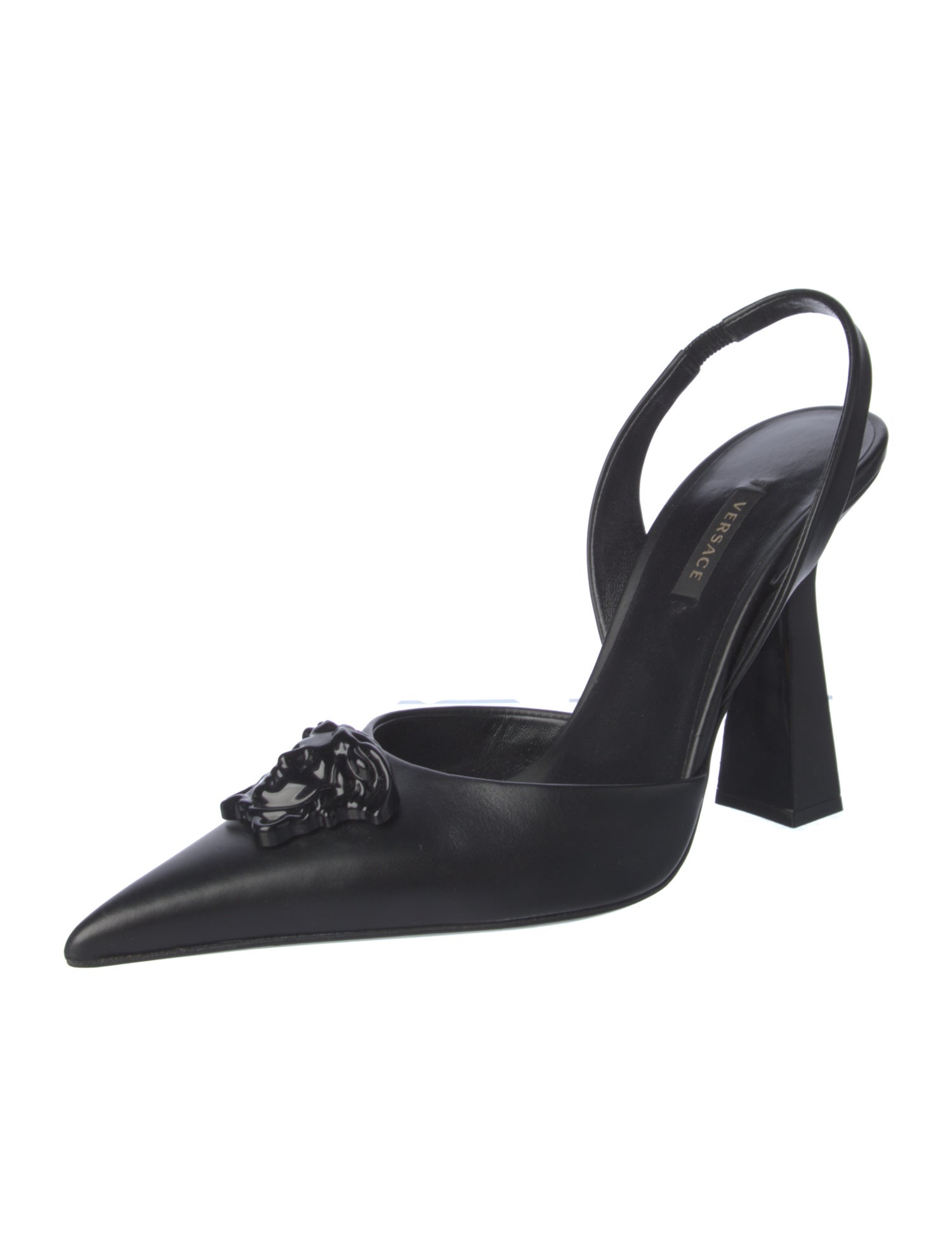 Versace Medusa Insignia Leather Slingback Pumps