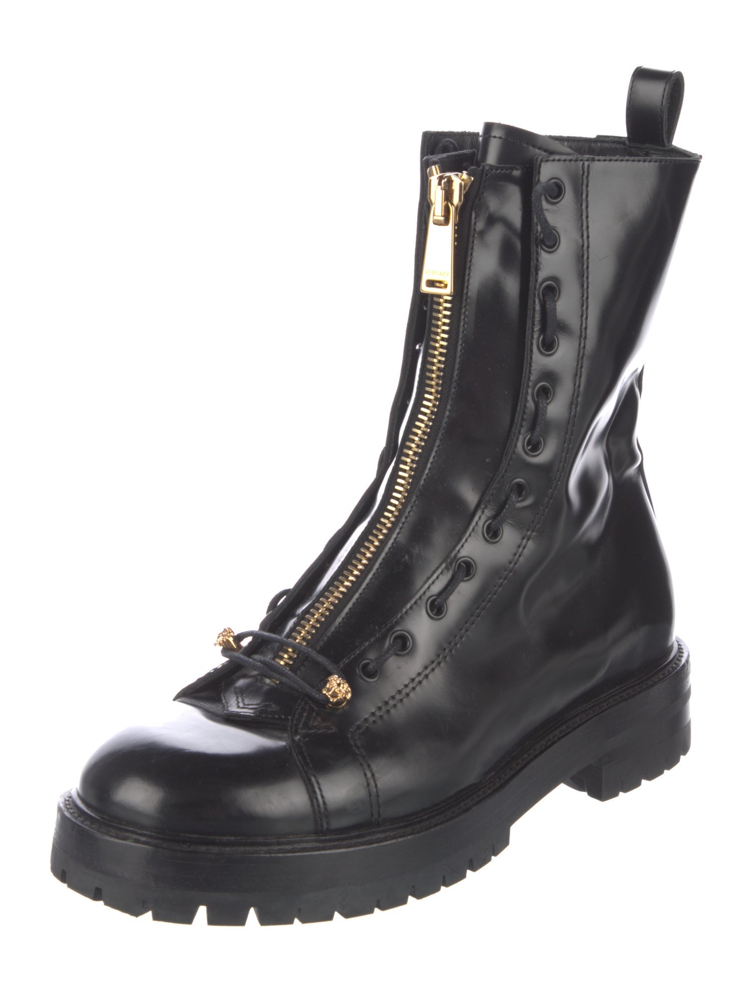 Versace Medusa Insignia Leather Combat Boots