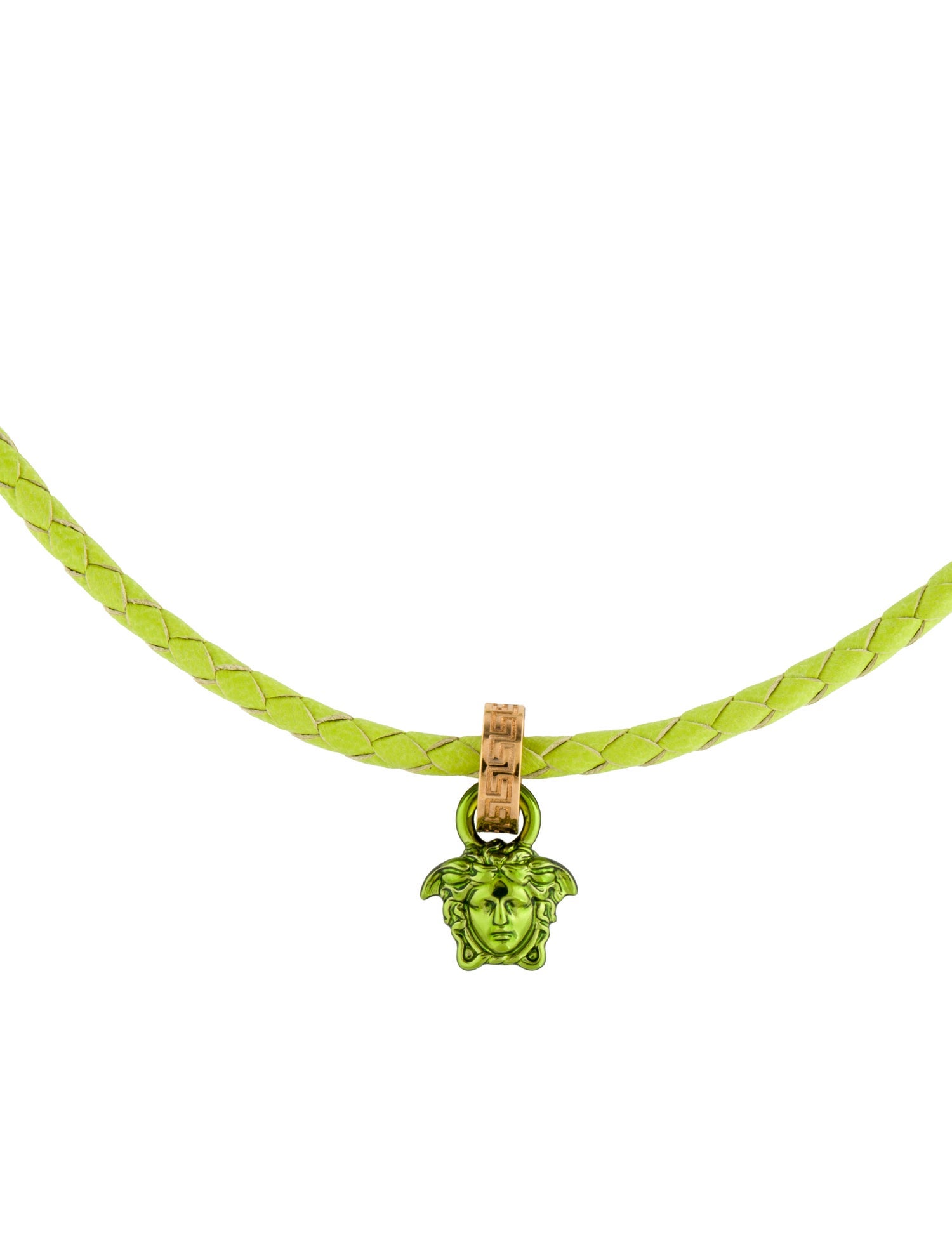 Versace Leather & Crystal Medusa Pendant Necklace.