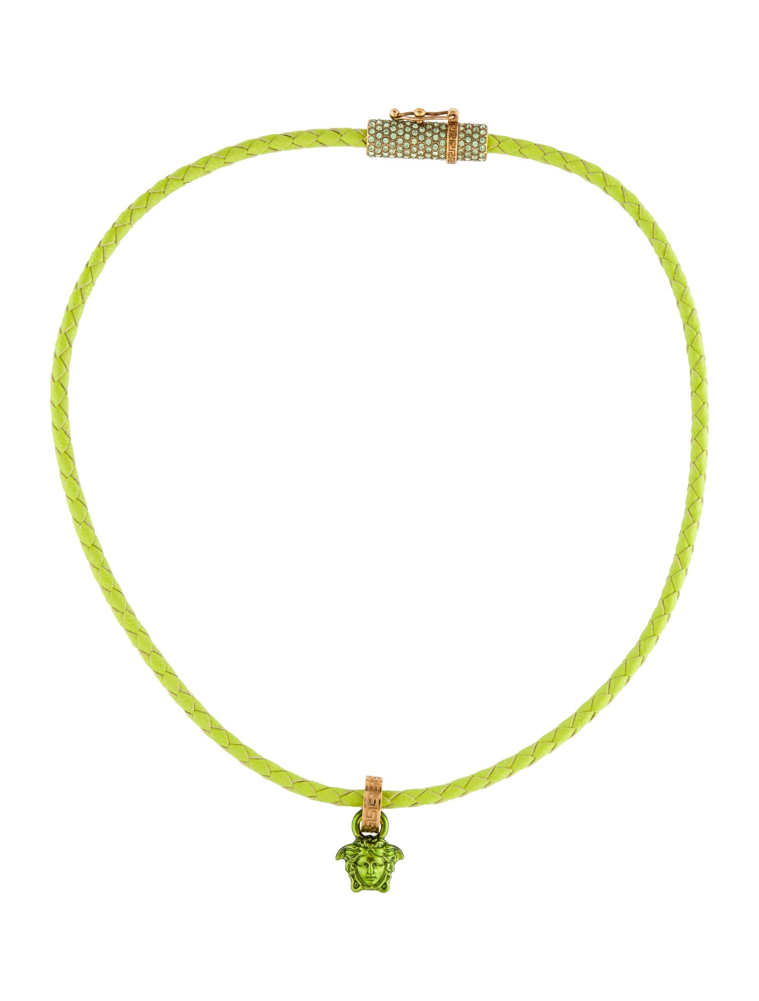 Versace Leather & Crystal Medusa Pendant Necklace.