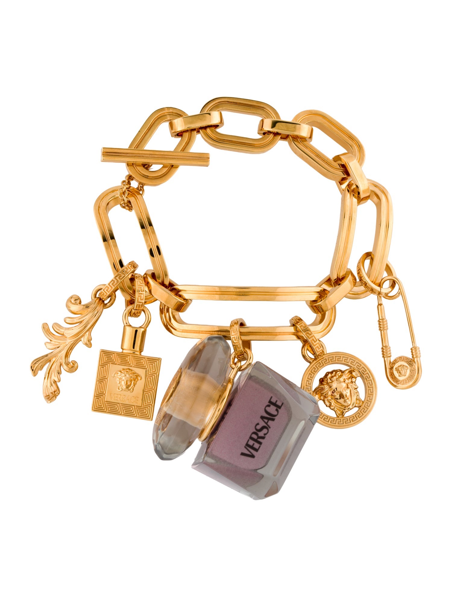 Versace Plexiglass 'Bright Crystal' Charm Link Toggle Bracelet