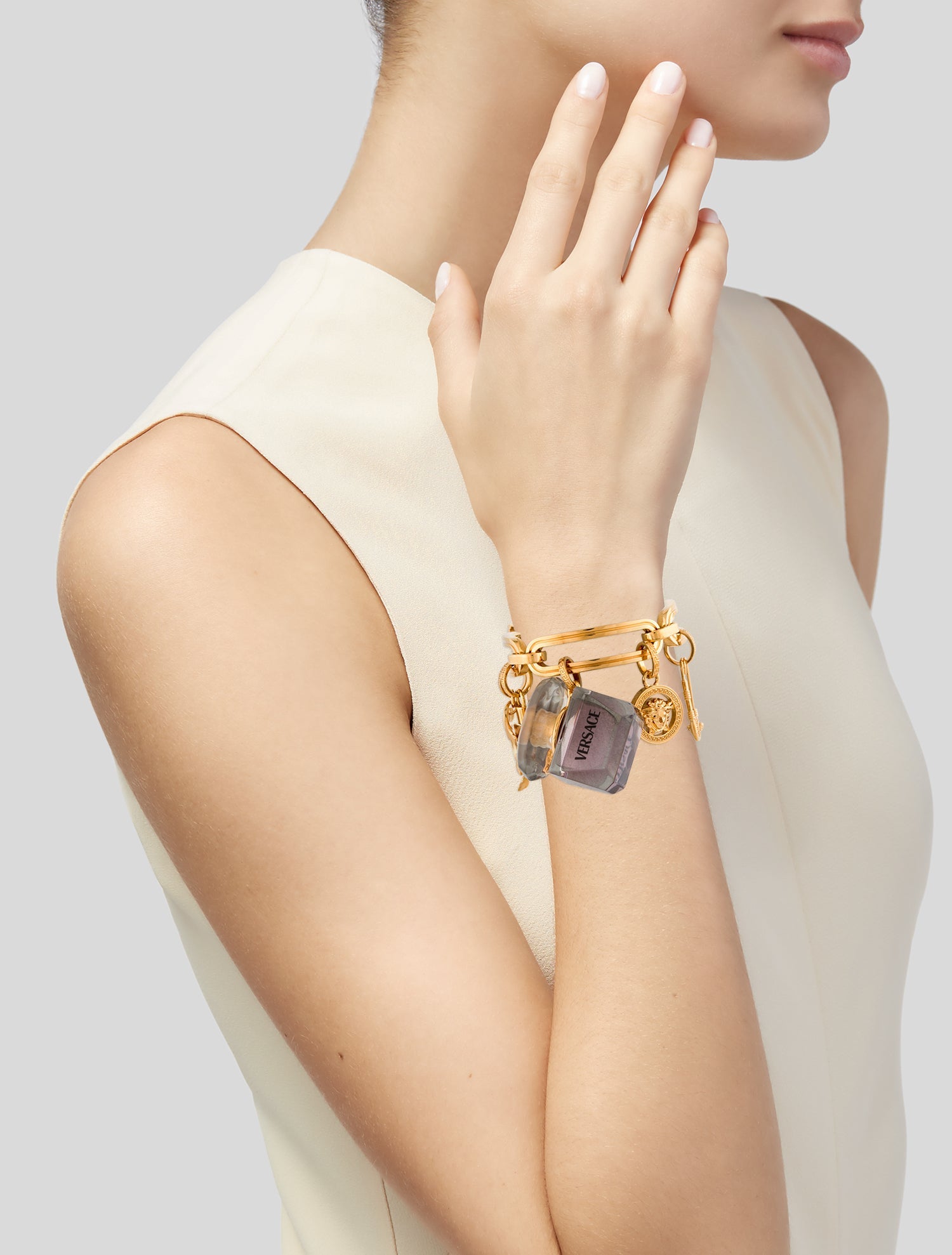 Versace Plexiglass 'Bright Crystal' Charm Link Toggle Bracelet