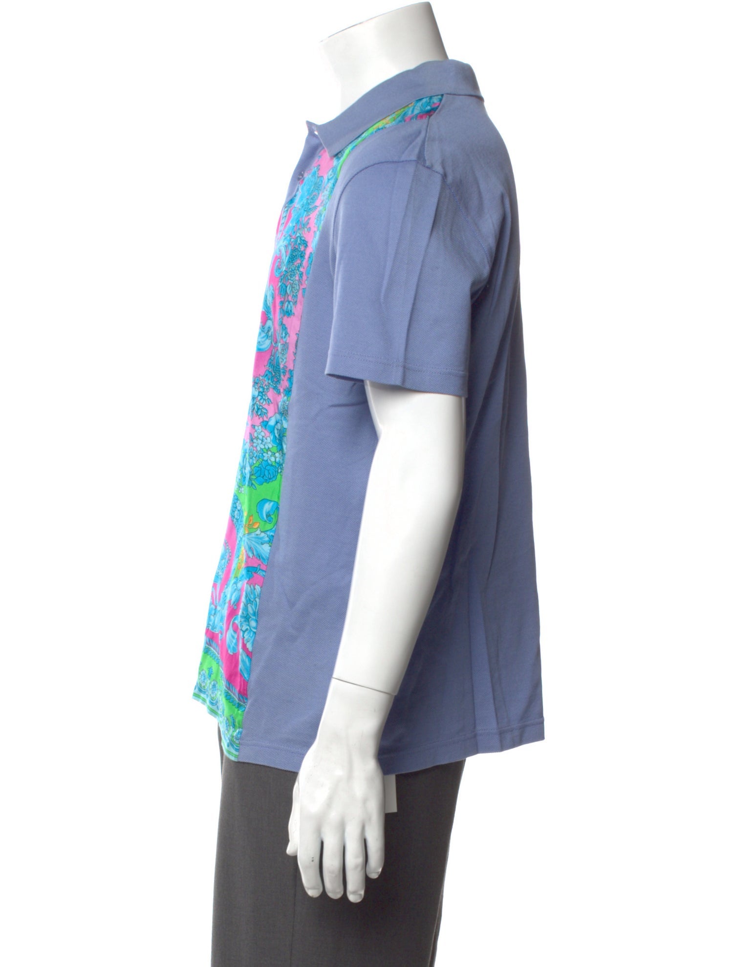 Versace Floral Print V-Neck Polo Shirt