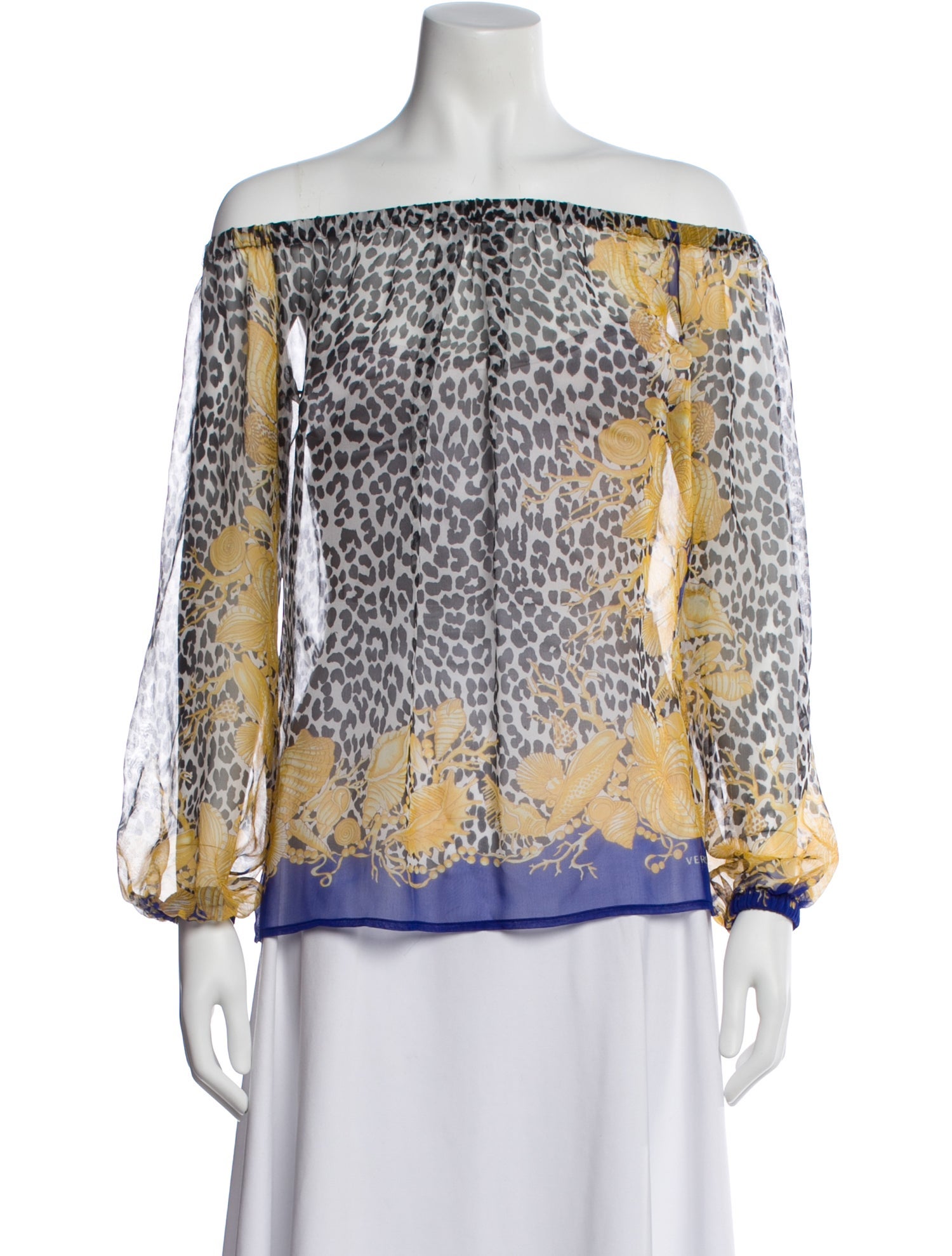 Versace Animal Print Off-The-Shoulder Blouse