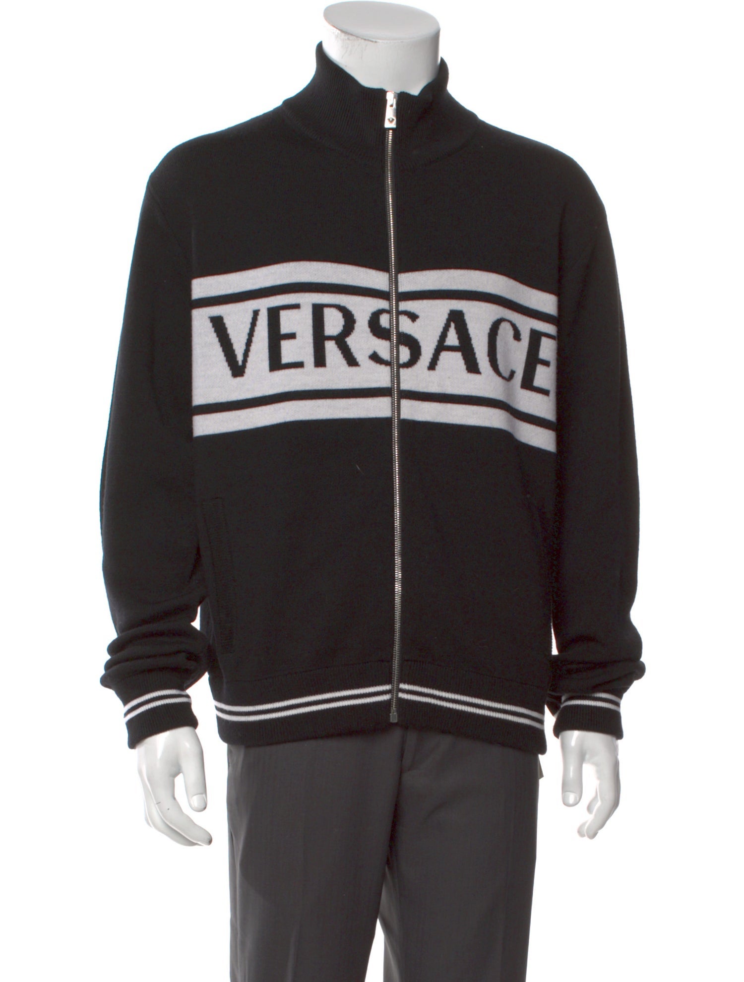 Versace Wool Graphic Print Cardigan