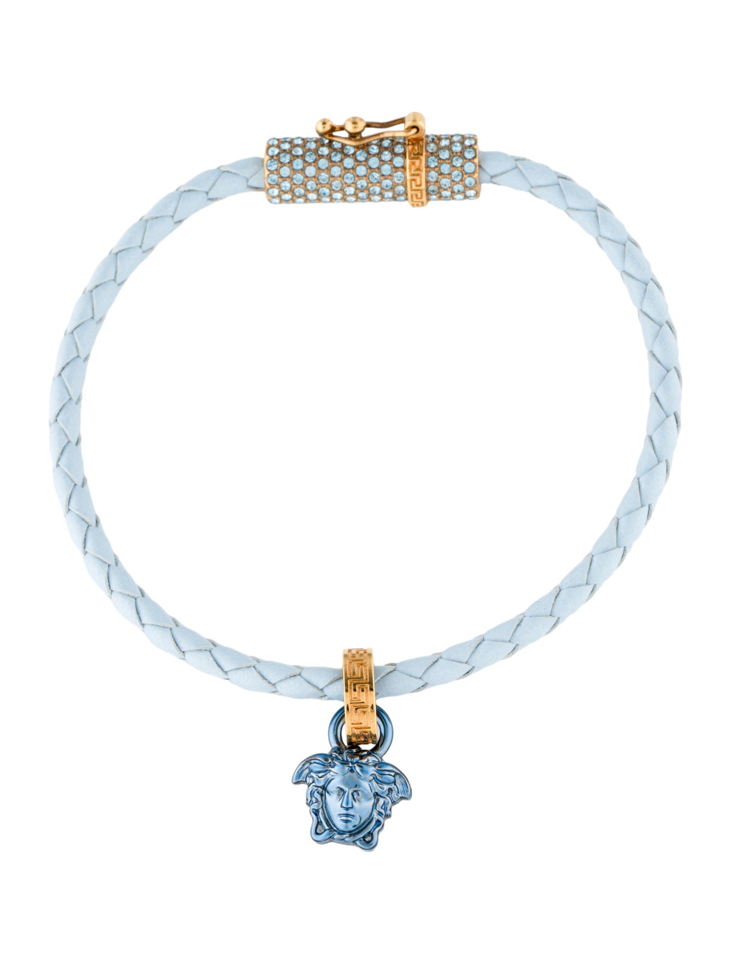 Versace Leather & Crystal Medusa Charm Bracelet