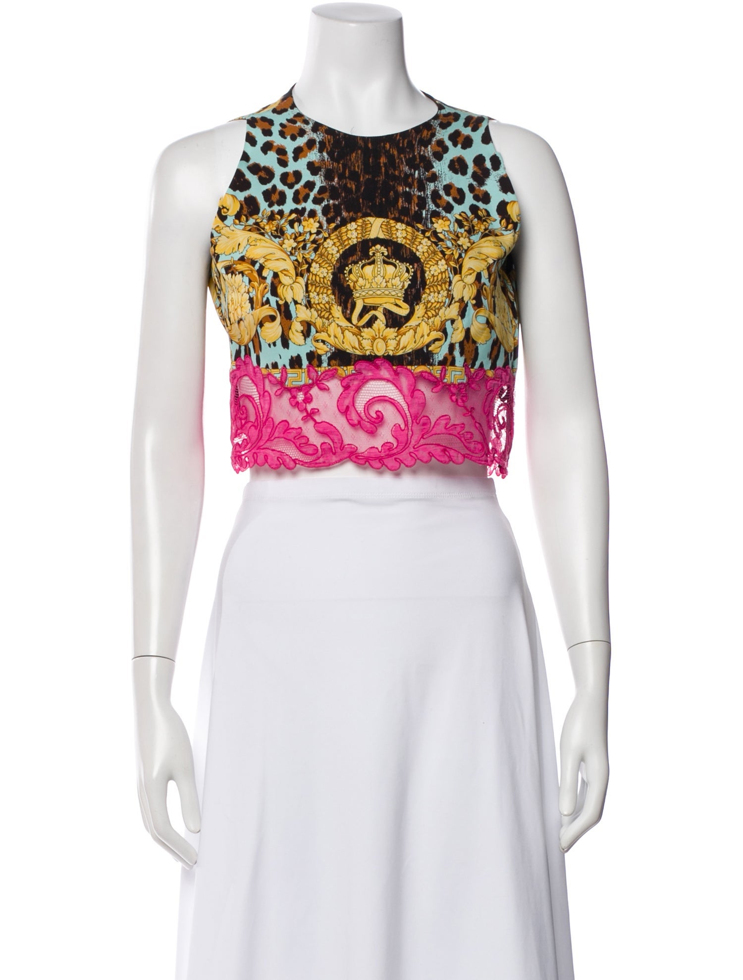 Versace Silk Graphic Print Crop Top