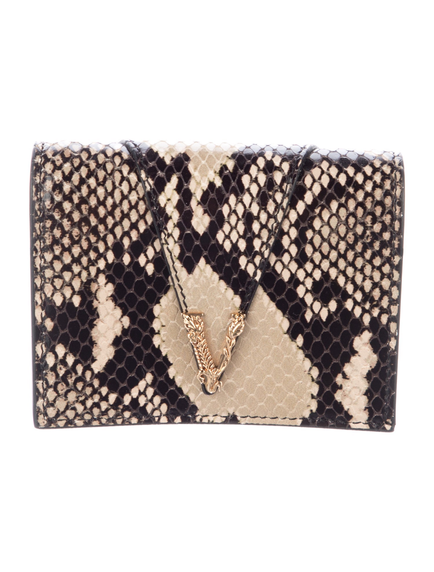 Versace Embossed Leather Animal Print Compact Wallet