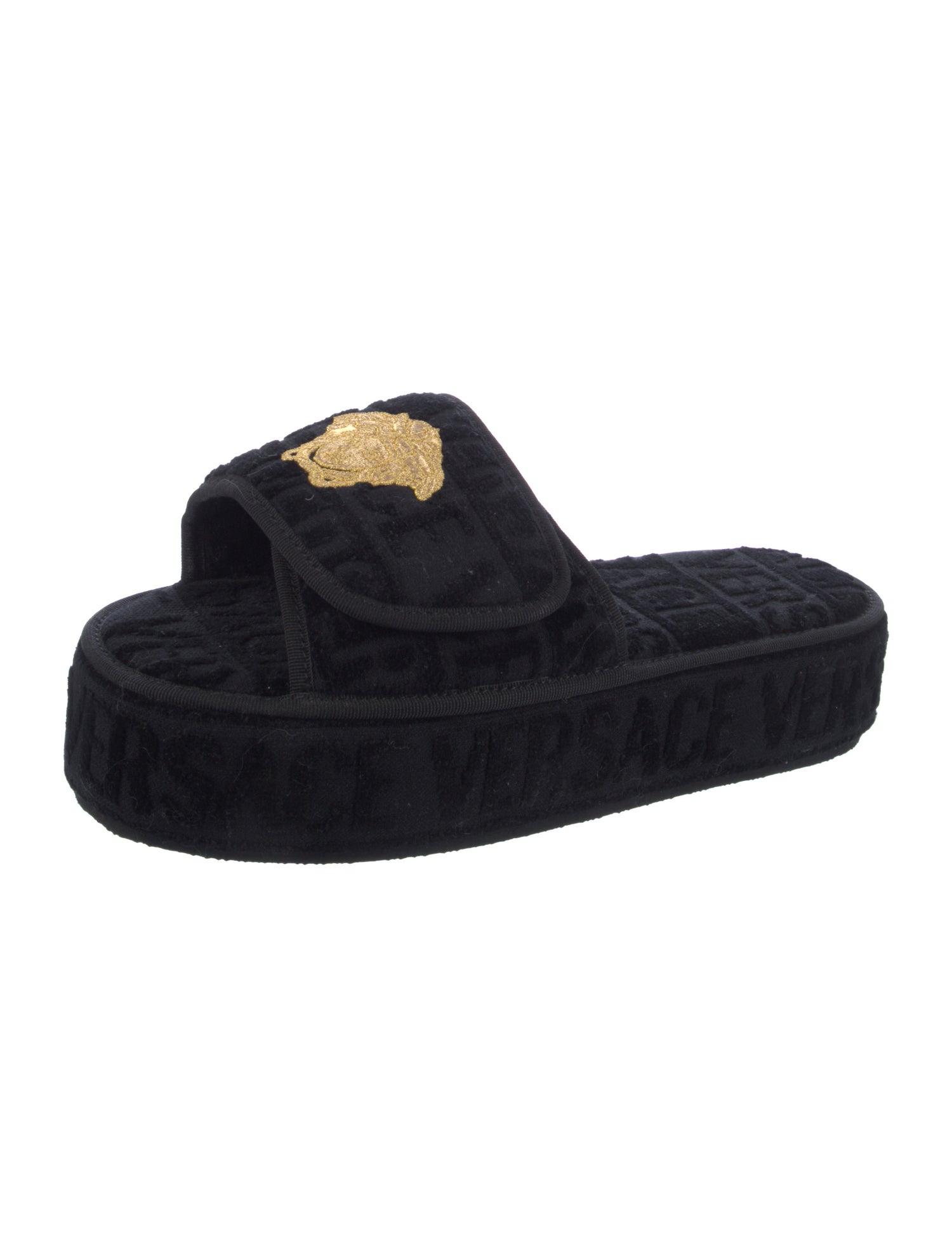 Versace Graphic Print Embroidered Accent Slides