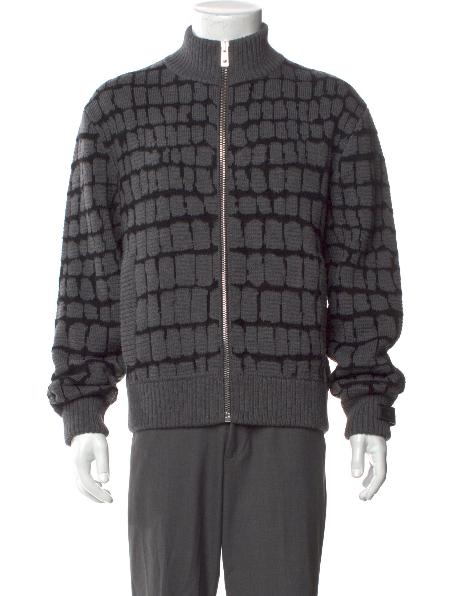 Versace Virgin Wool Animal Print Cardigan