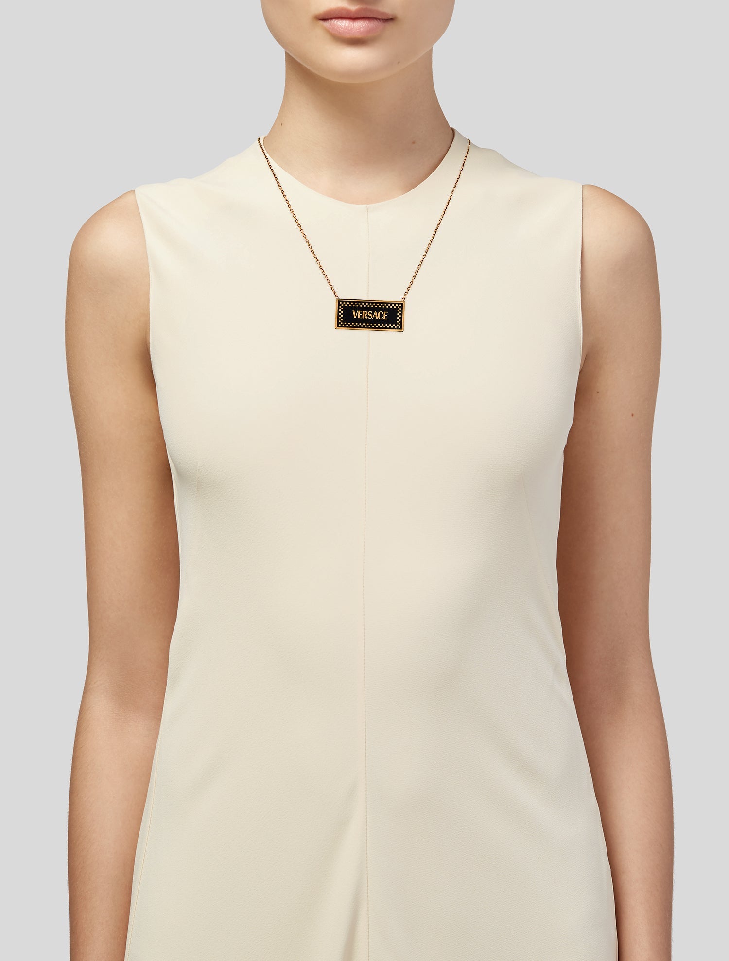 Versace Enamel Logo Plate Necklace