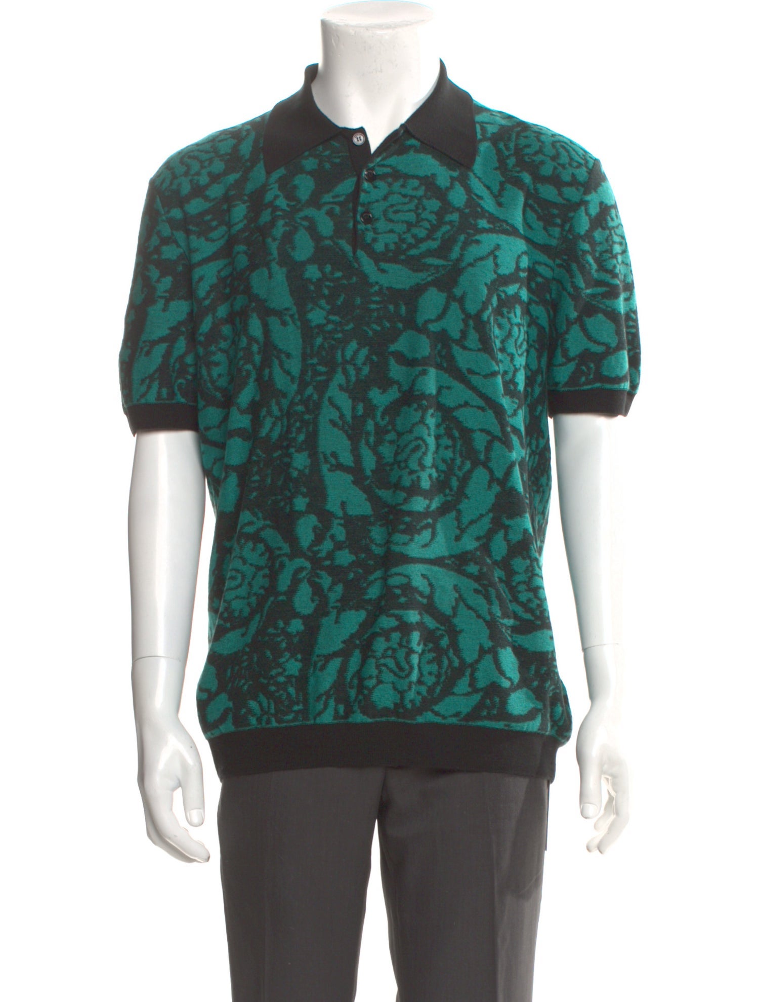 Versace Virgin Wool Printed Polo Sweater w/ Tags