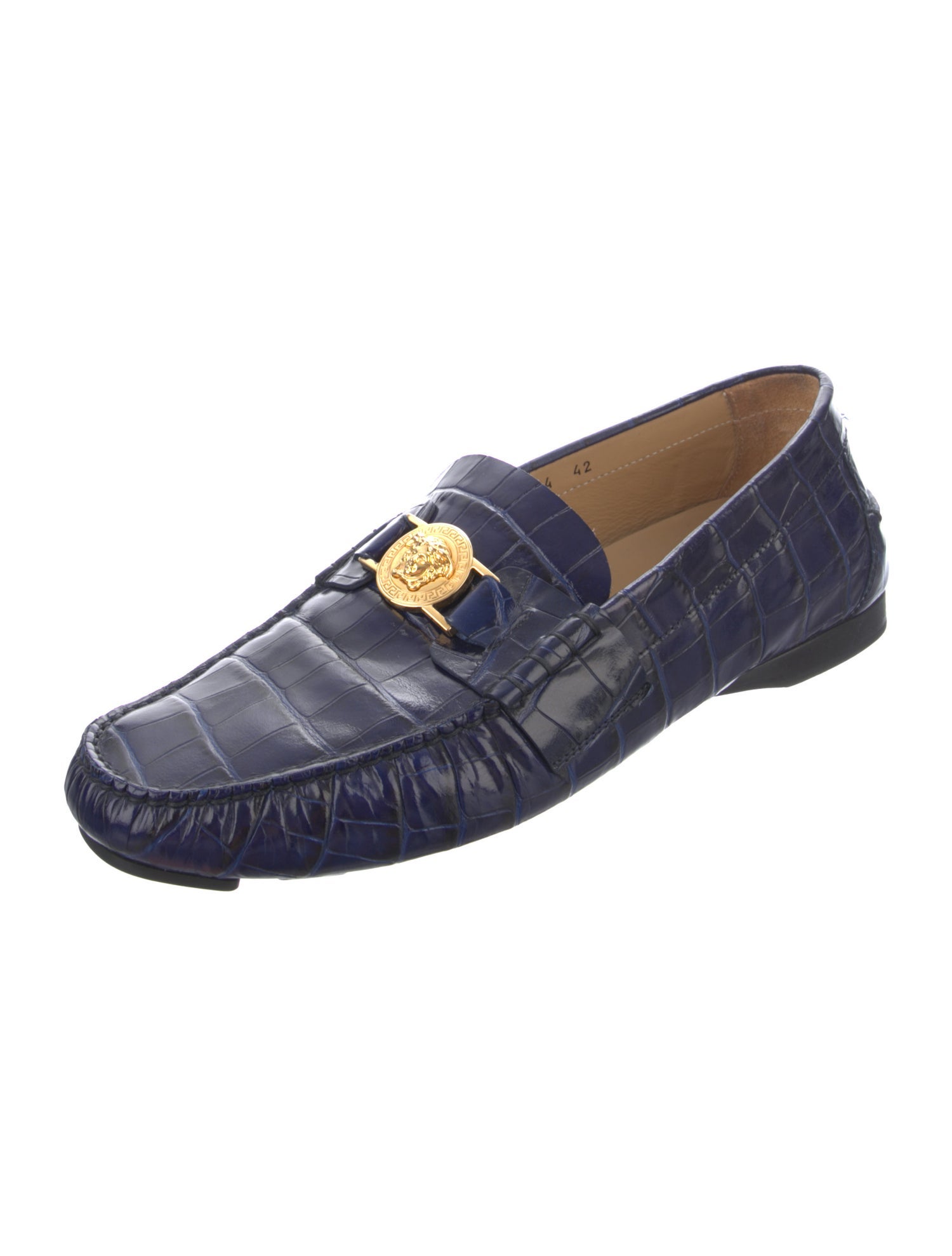 Versace Medusa Insignia Embossed Leather Loafers