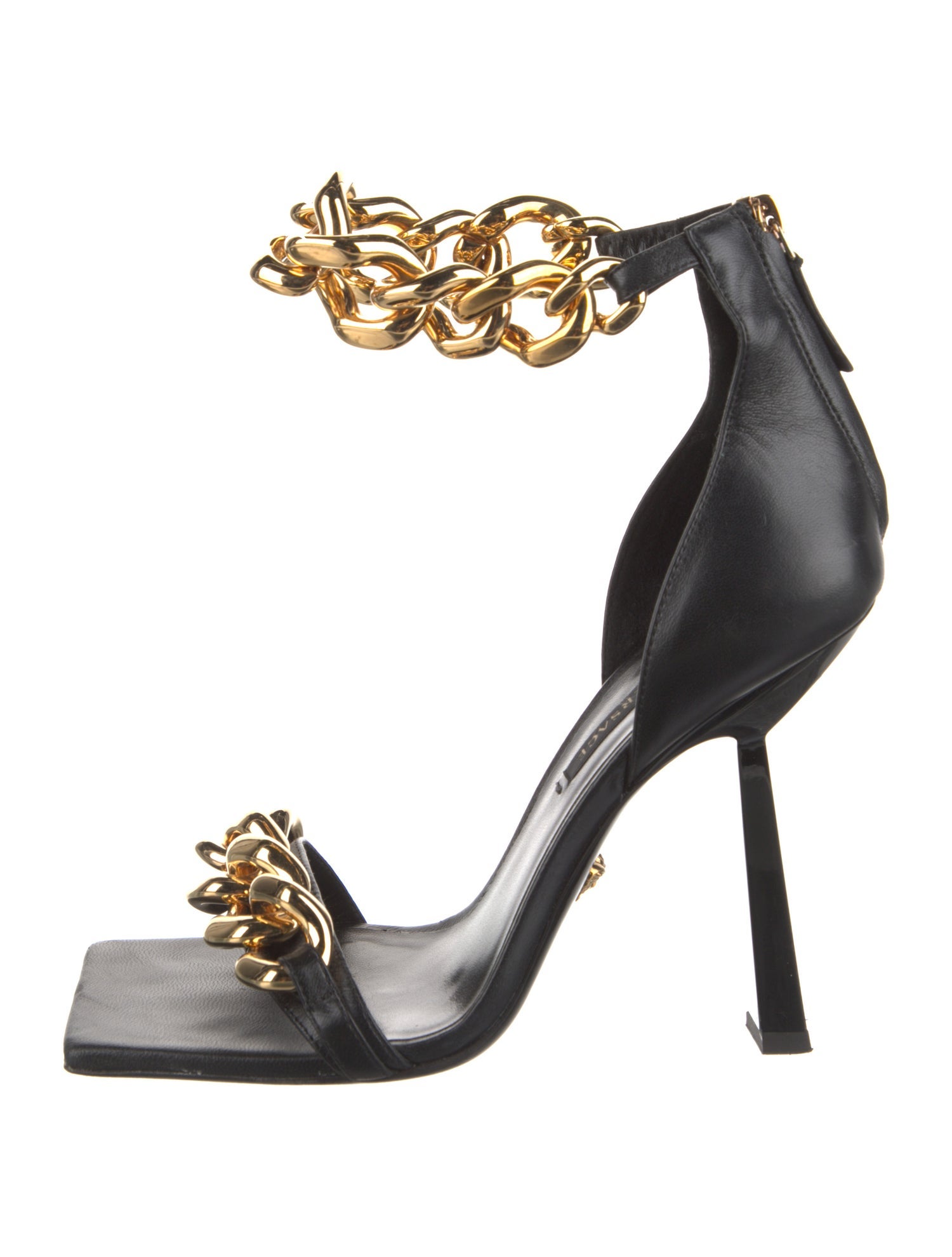 Versace Leather Chain-Link Accents Sandals