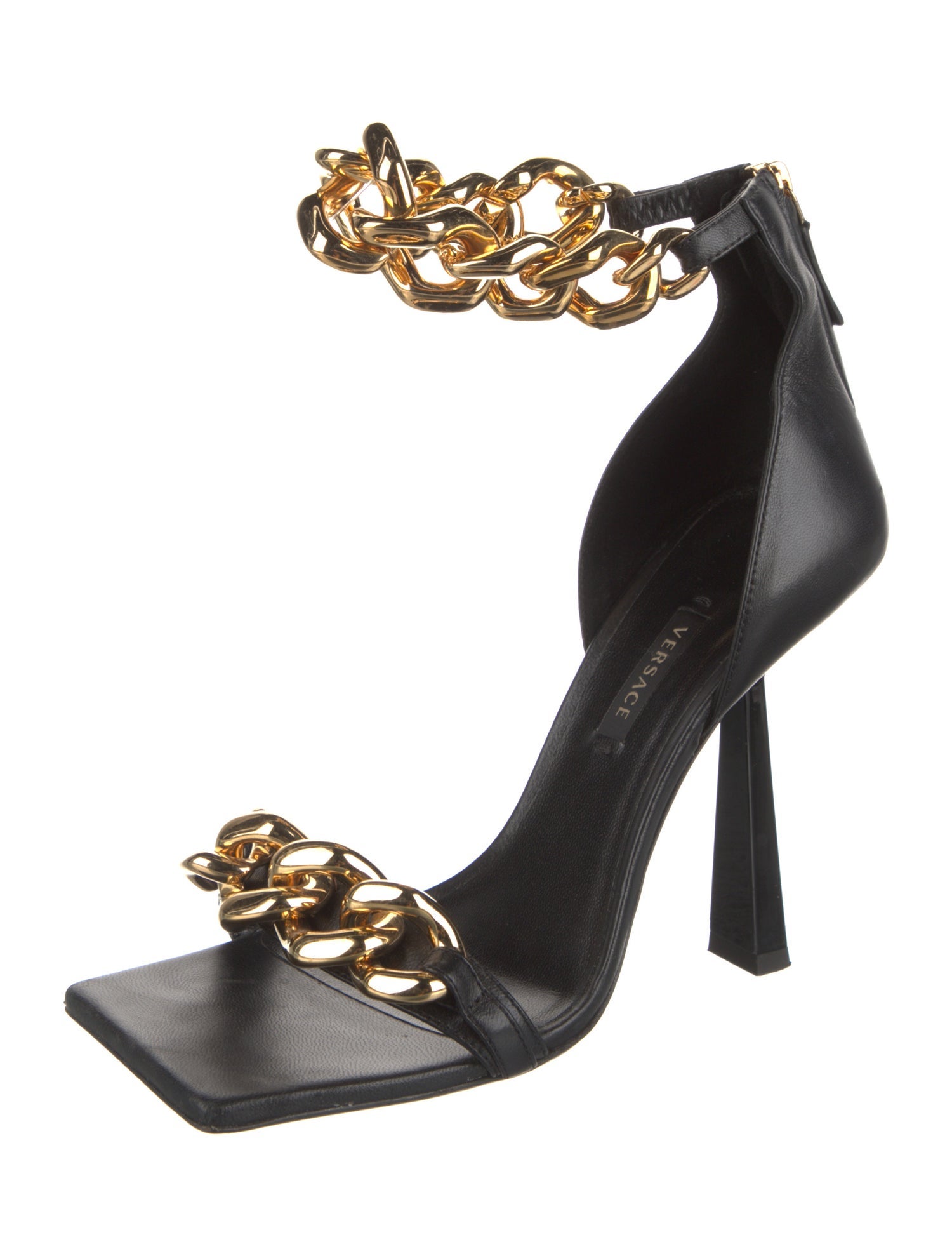 Versace Leather Chain-Link Accents Sandals