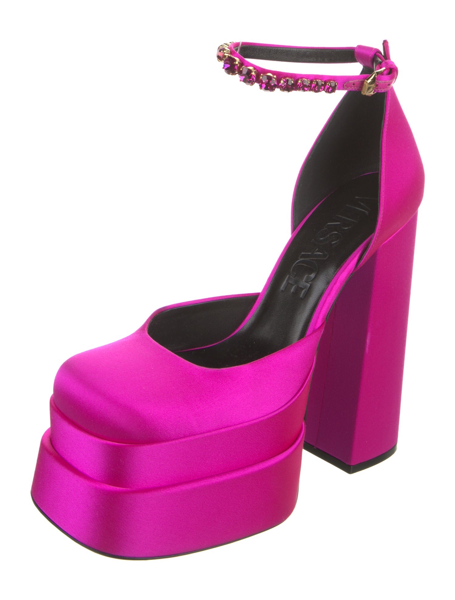 Versace Satin Crystal Embellishments D'Orsay Pumps