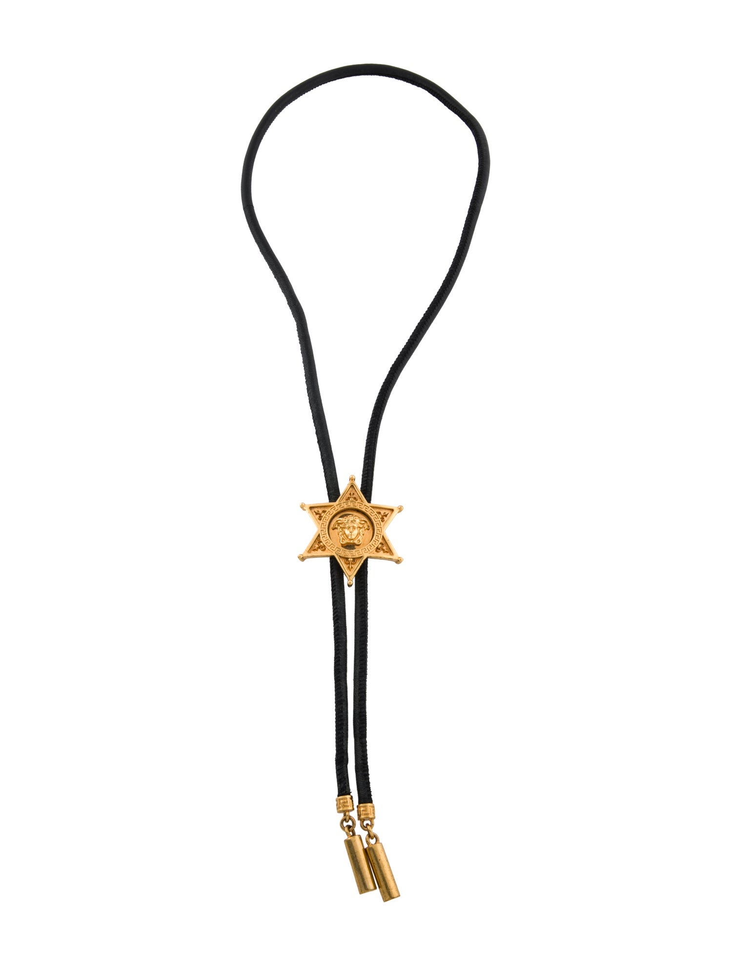 Versace Leather Medusa Head Sheriff Badge Bolo Necklace