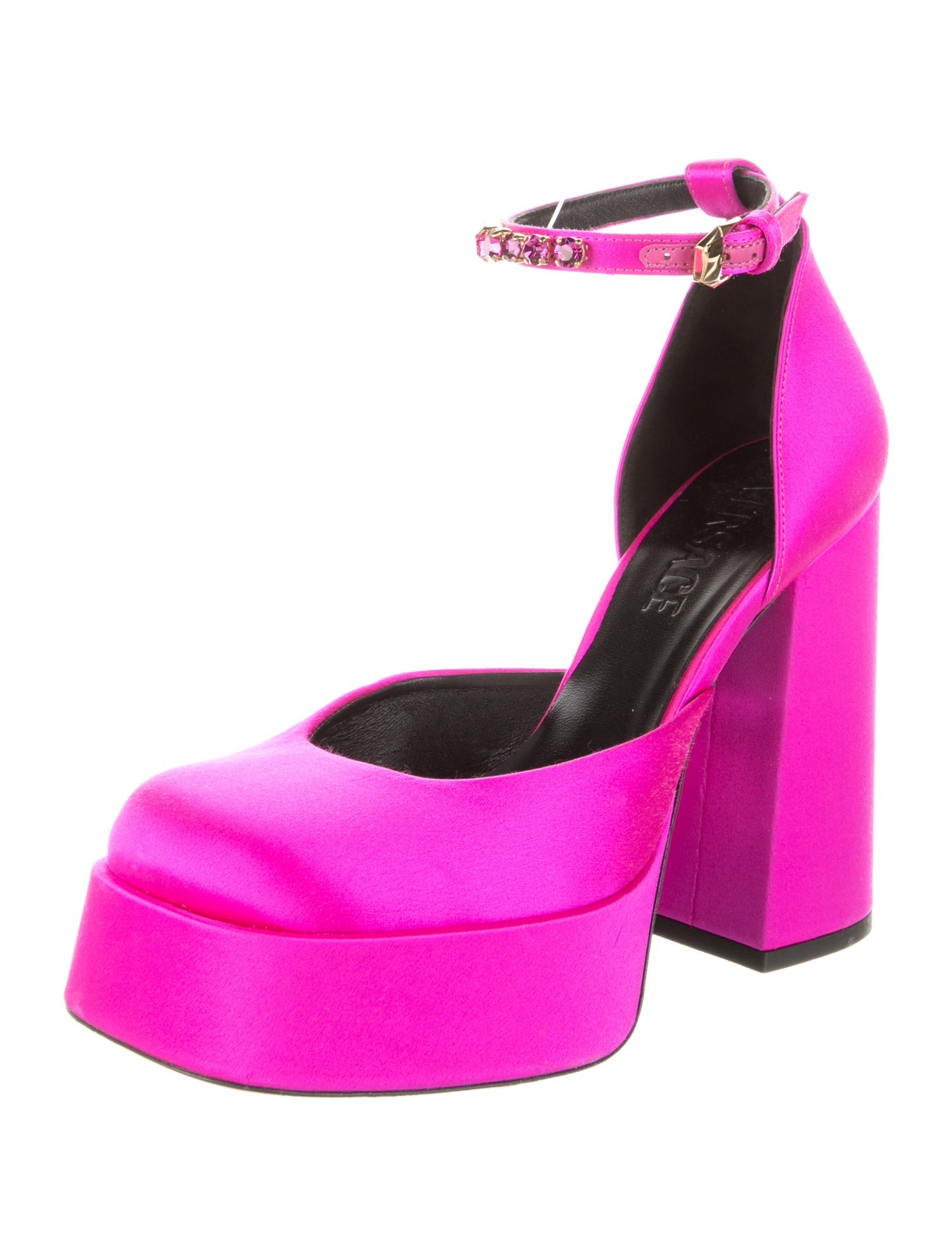 Versace Satin Crystal Embellishments D'Orsay Pumps