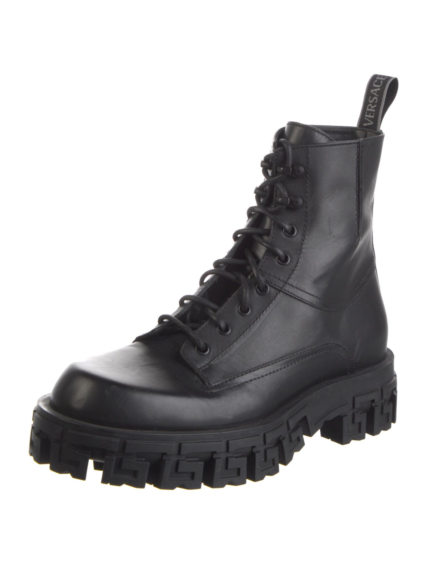 Versace Medusa Insignia Leather Combat Boots