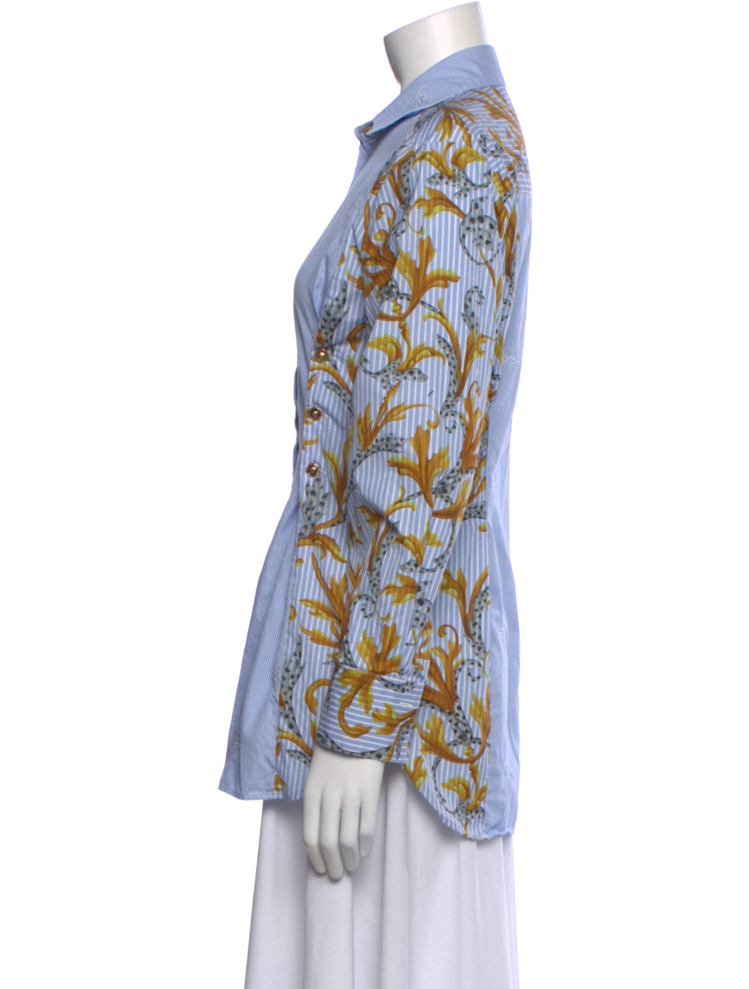 Versace Striped Long Sleeve Button-Up Top