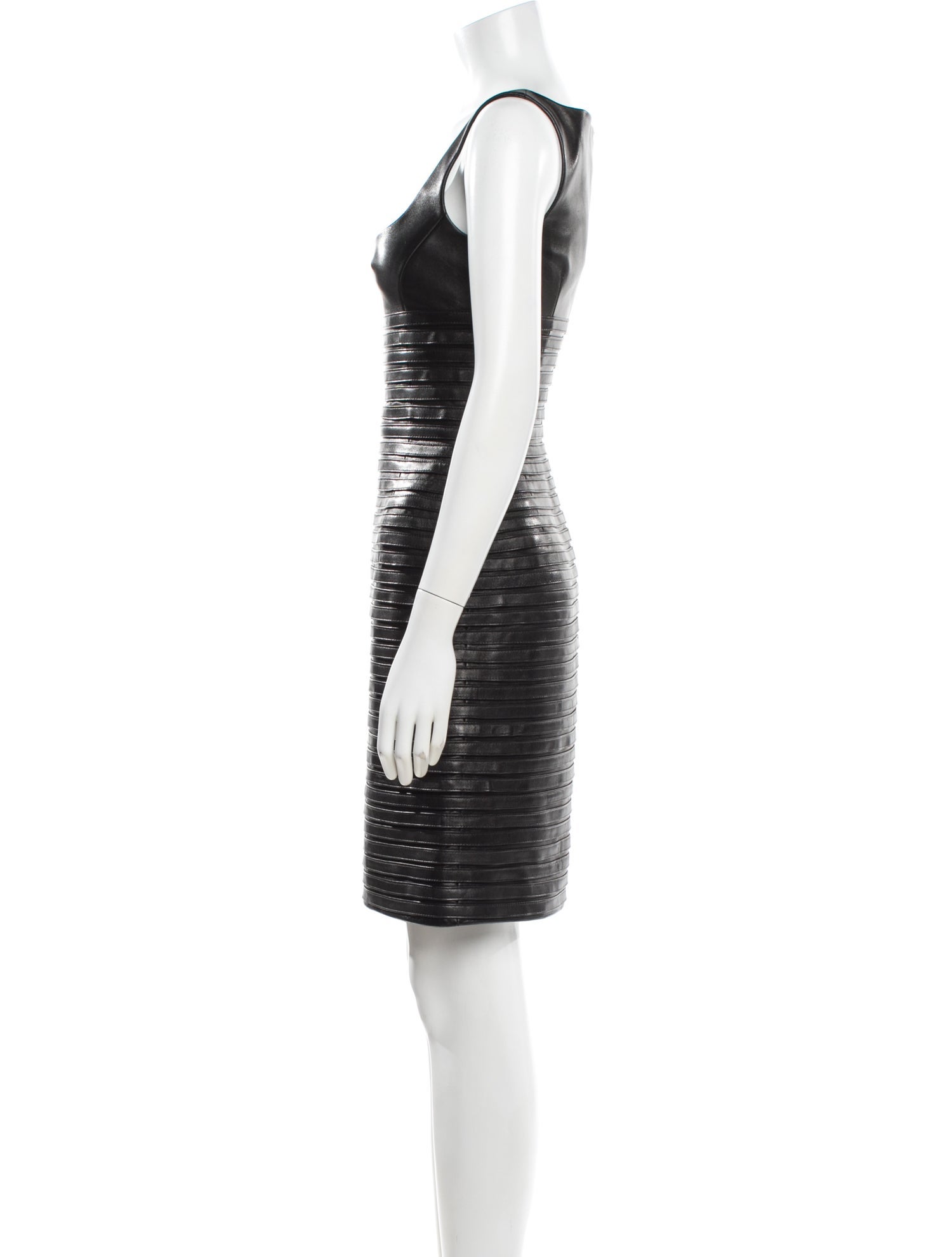 knee length dresses for ladies Versace Fall 1997 Runway Black Leather Mini Dress main image 1