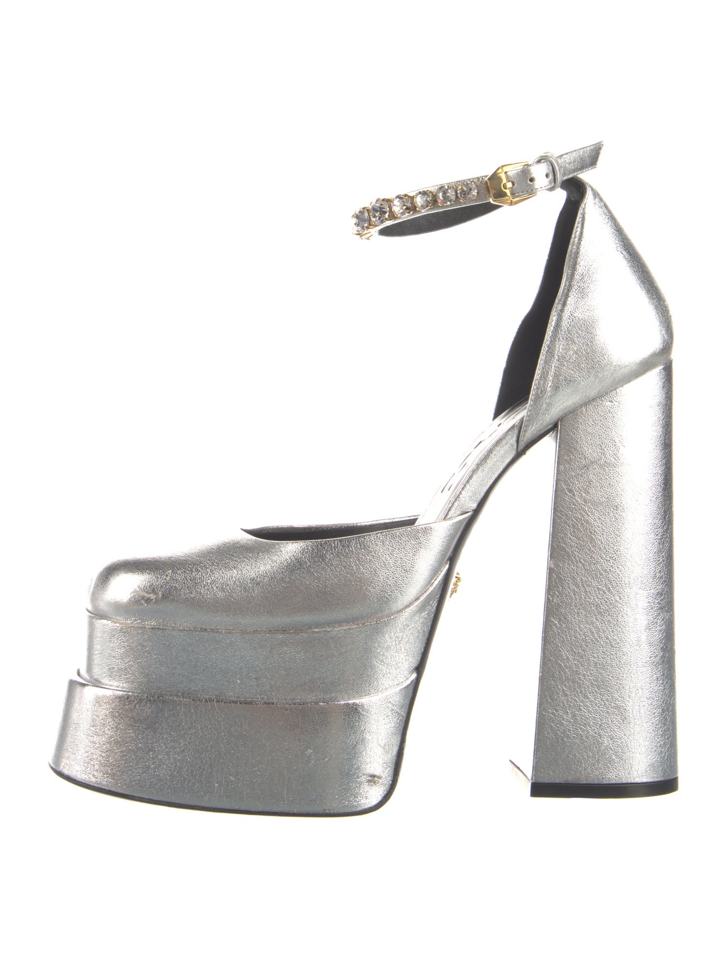 Versace Leather Crystal Embellishments D'Orsay Pumps