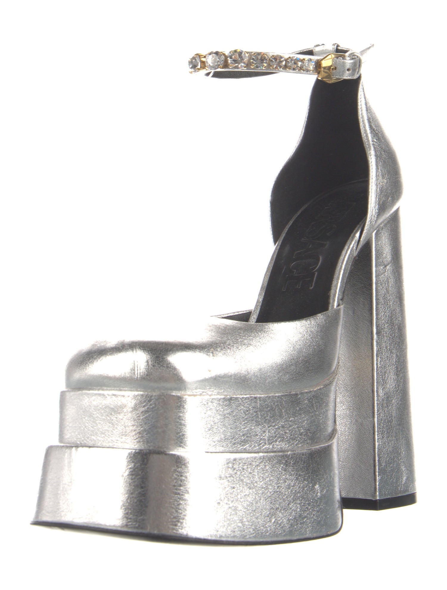 Versace Leather Crystal Embellishments D'Orsay Pumps