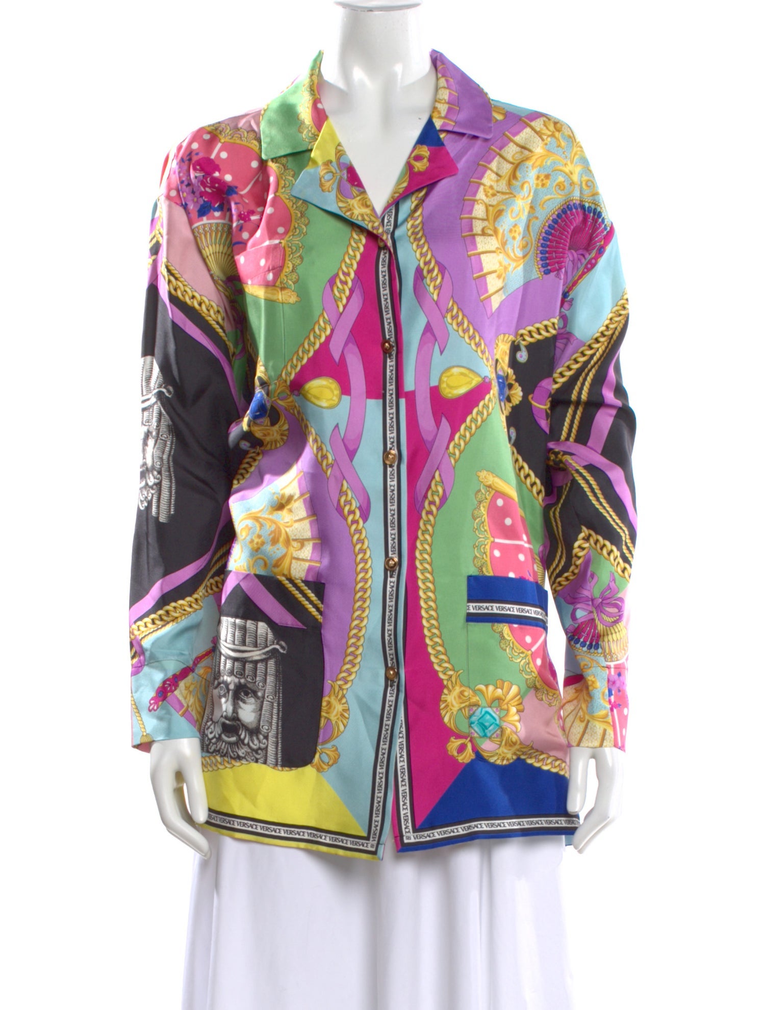Versace Silk Printed Button-Up Top