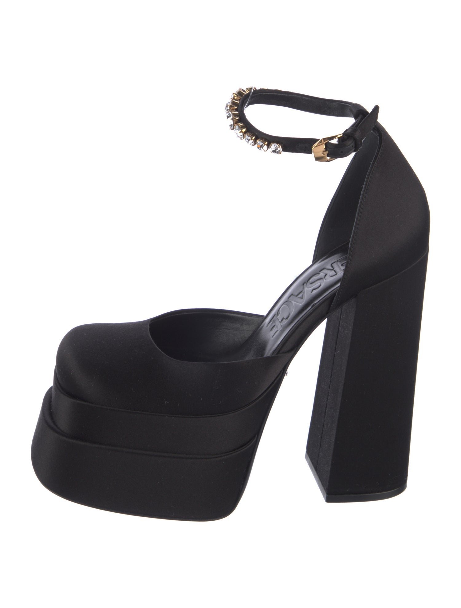 Versace Satin Crystal Embellishments D'Orsay Pumps