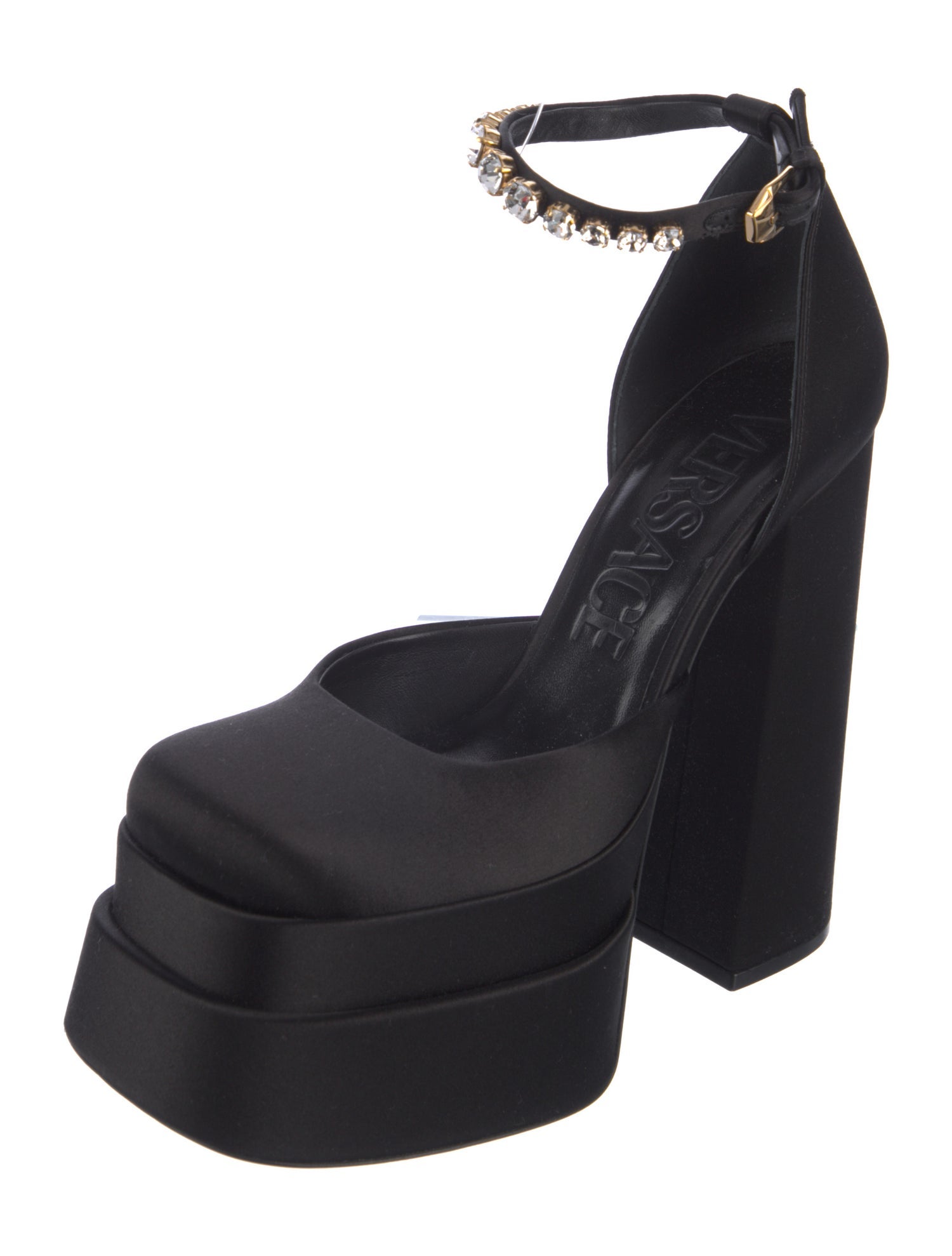 Versace Satin Crystal Embellishments D'Orsay Pumps