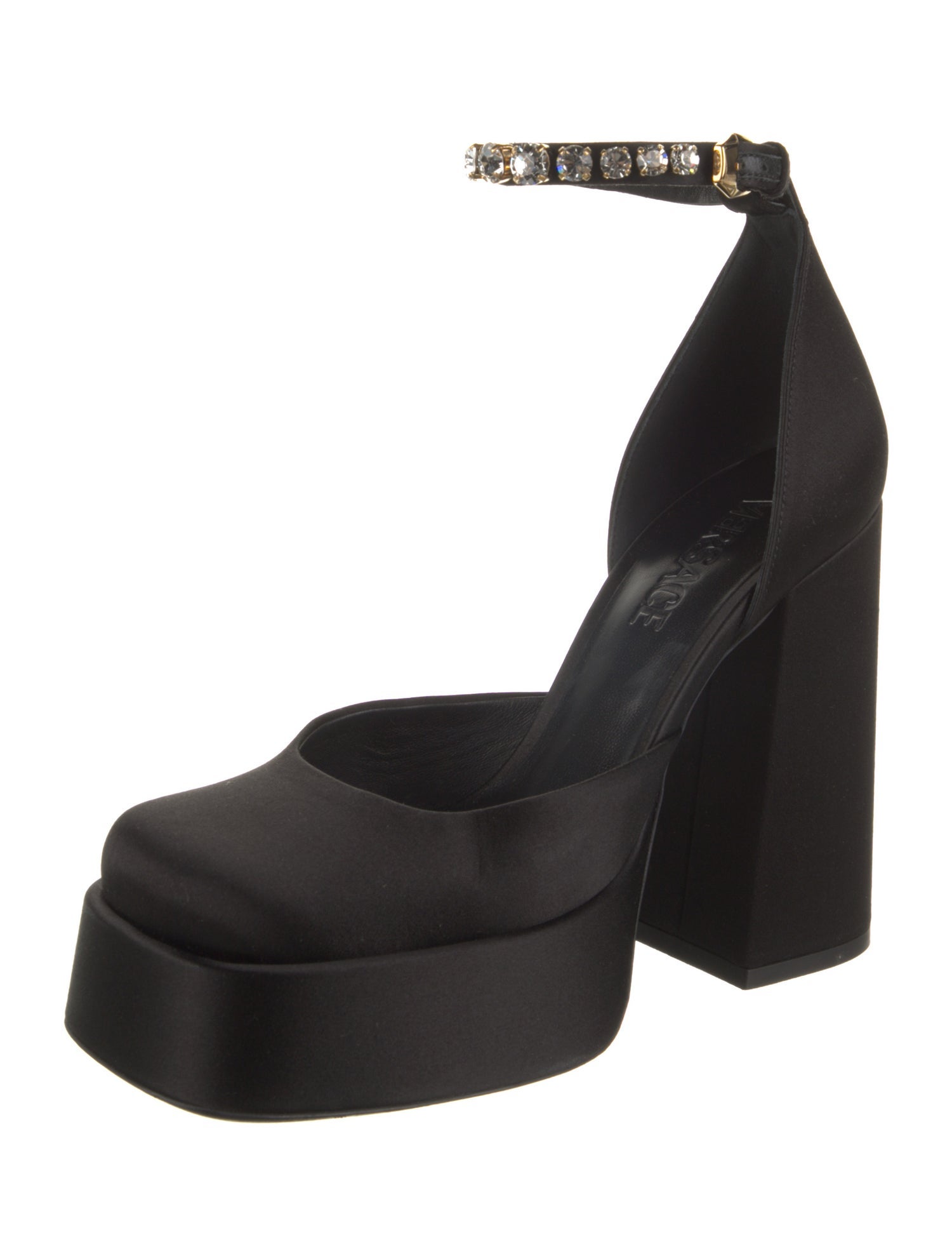 Versace Satin Crystal Embellishments D'Orsay Pumps