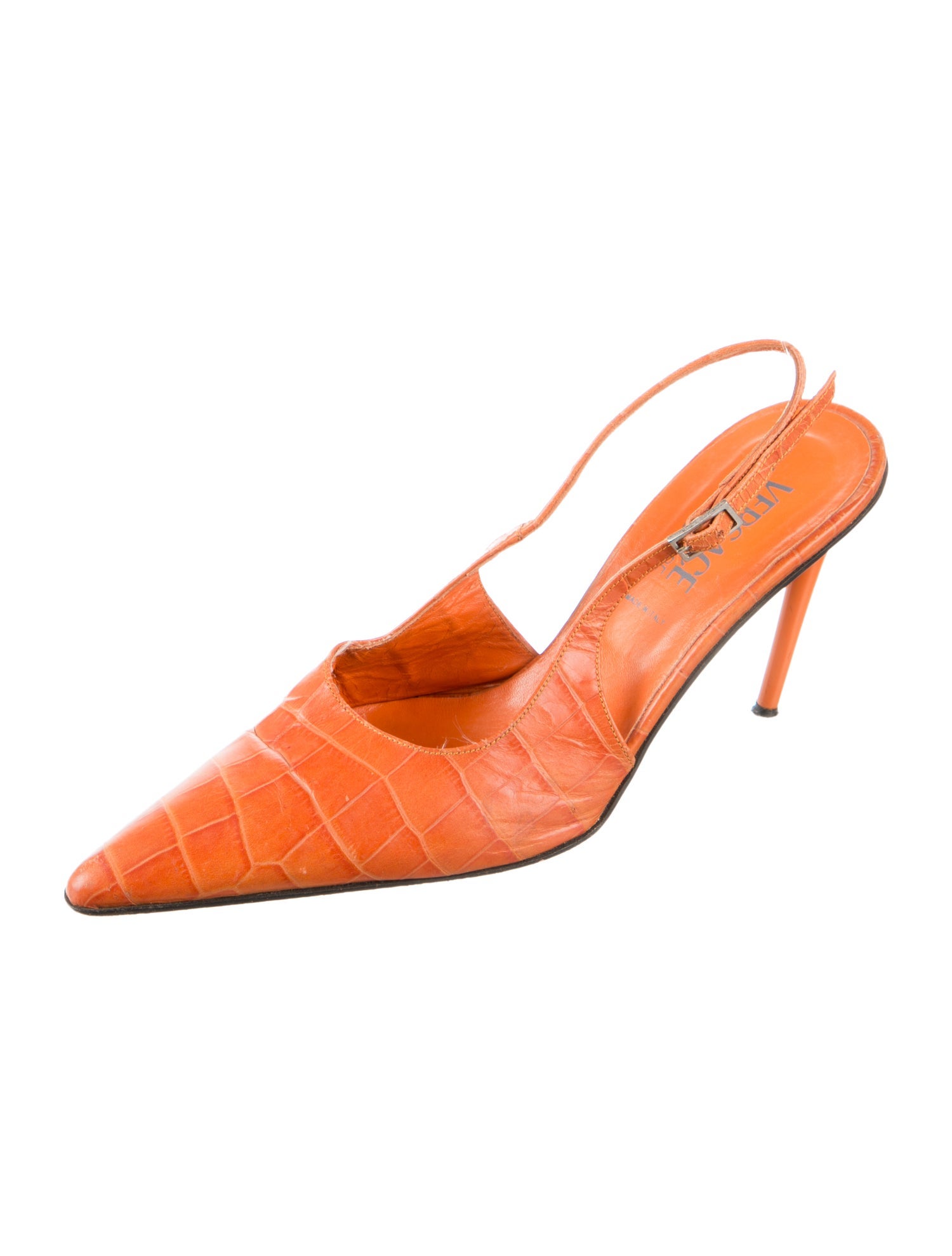 Versace Embossed Leather Slingback Pumps