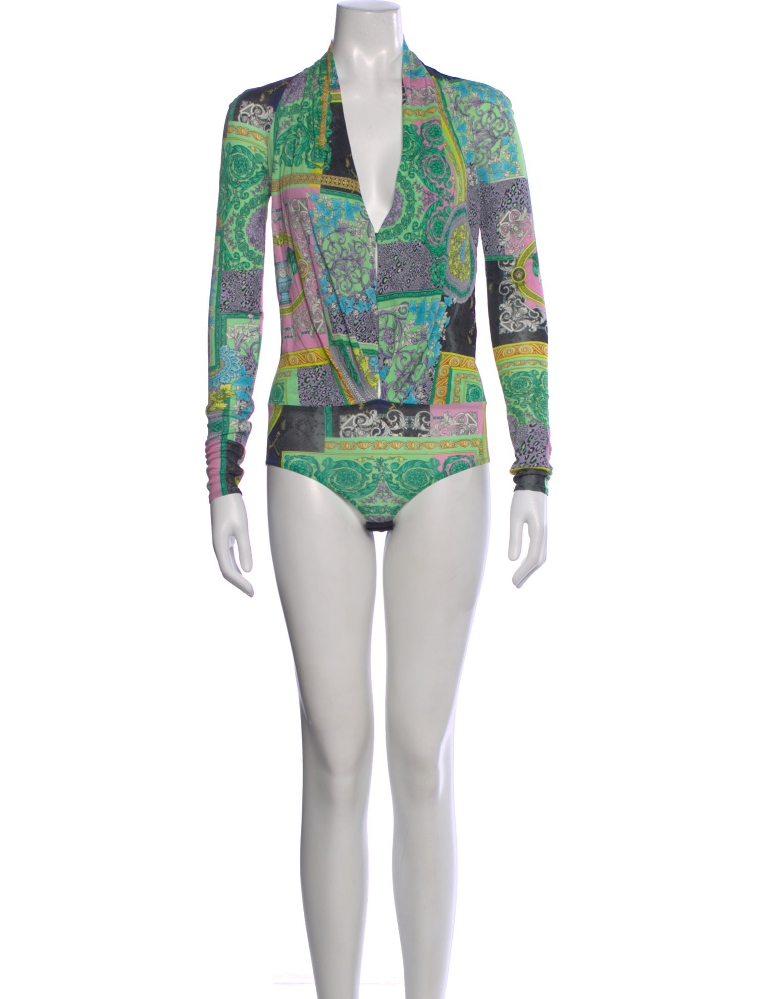 Versace Printed V-Neck Bodysuit