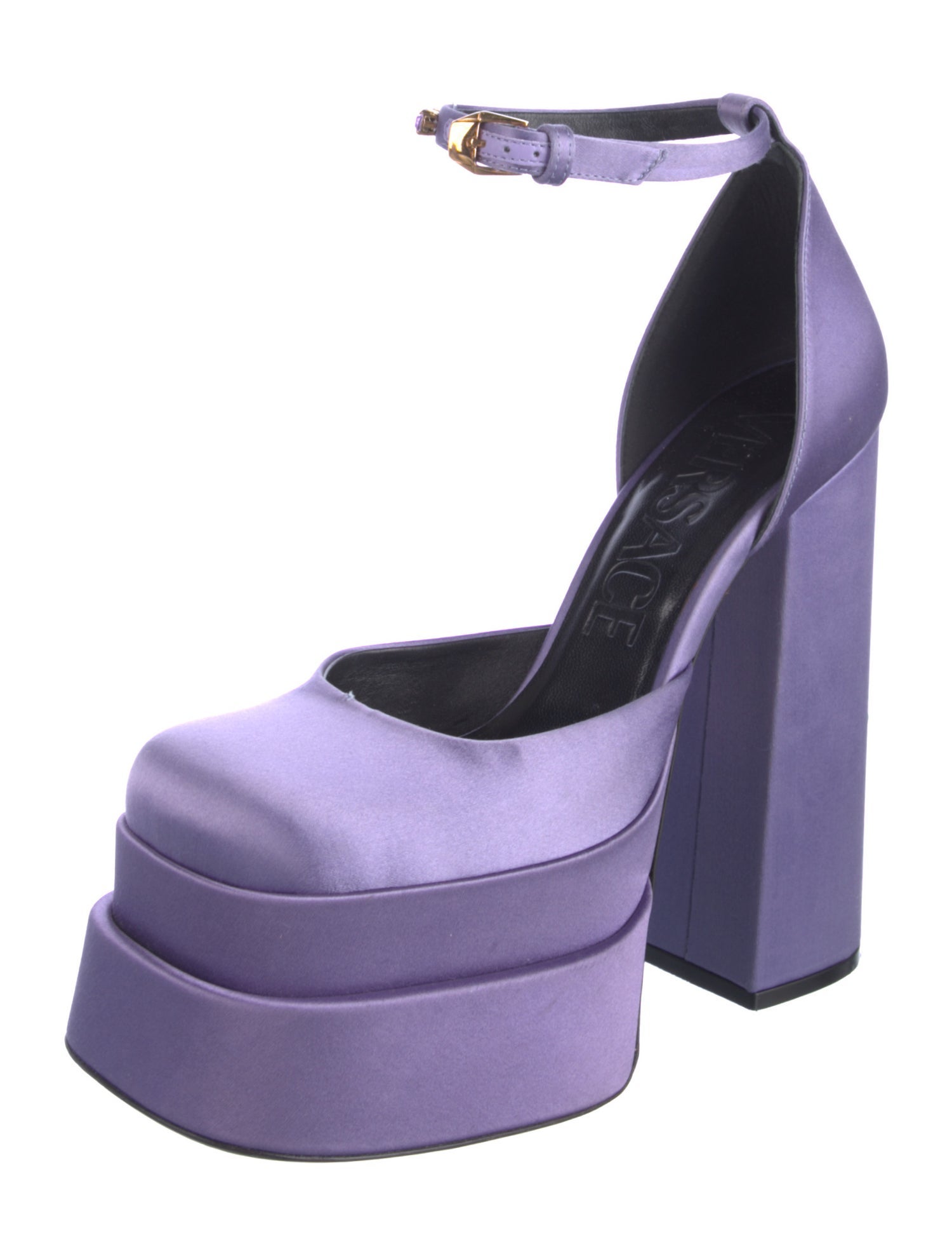 Versace Satin Crystal Embellishments D'Orsay Pumps