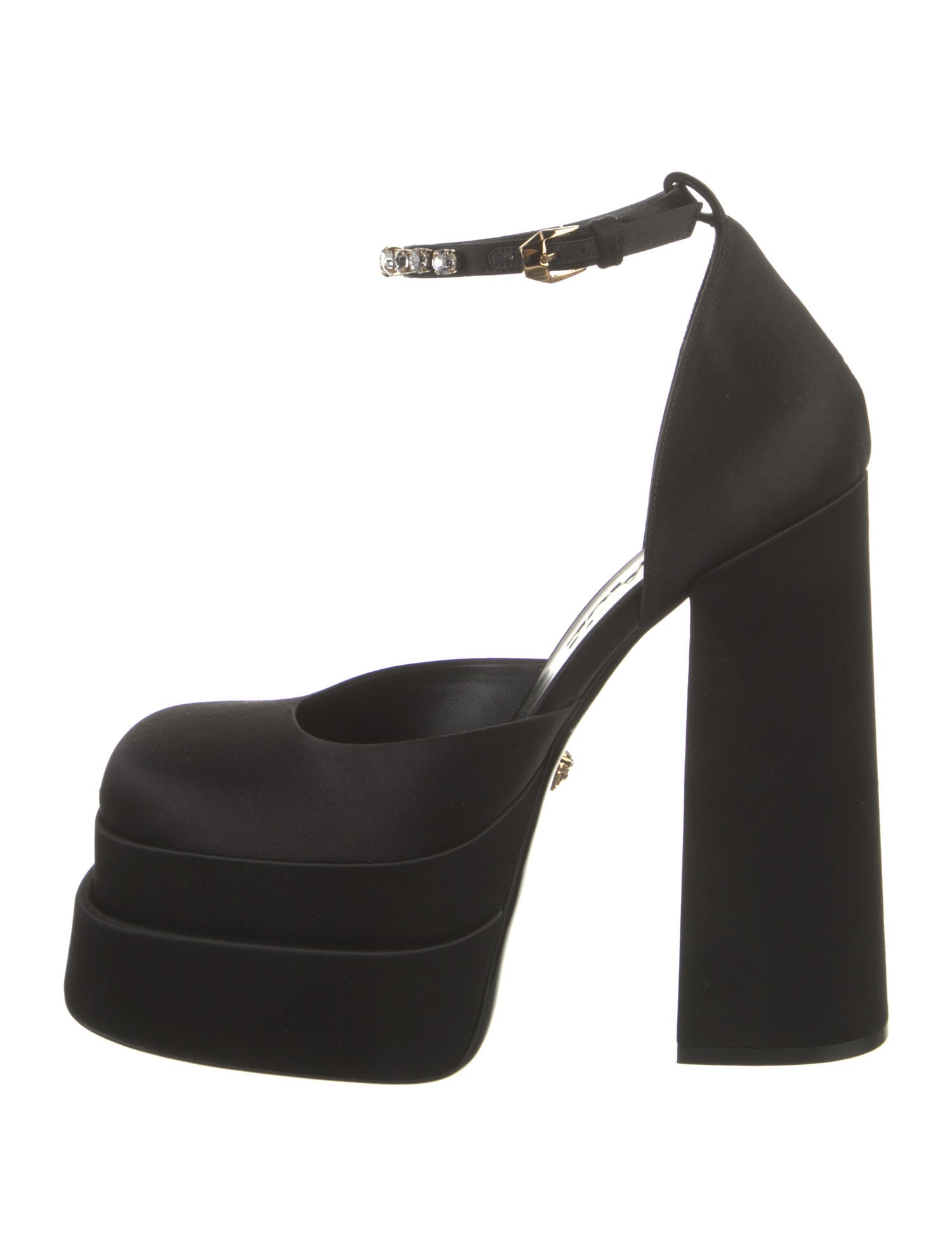 Versace Satin Crystal Embellishments D'Orsay Pumps