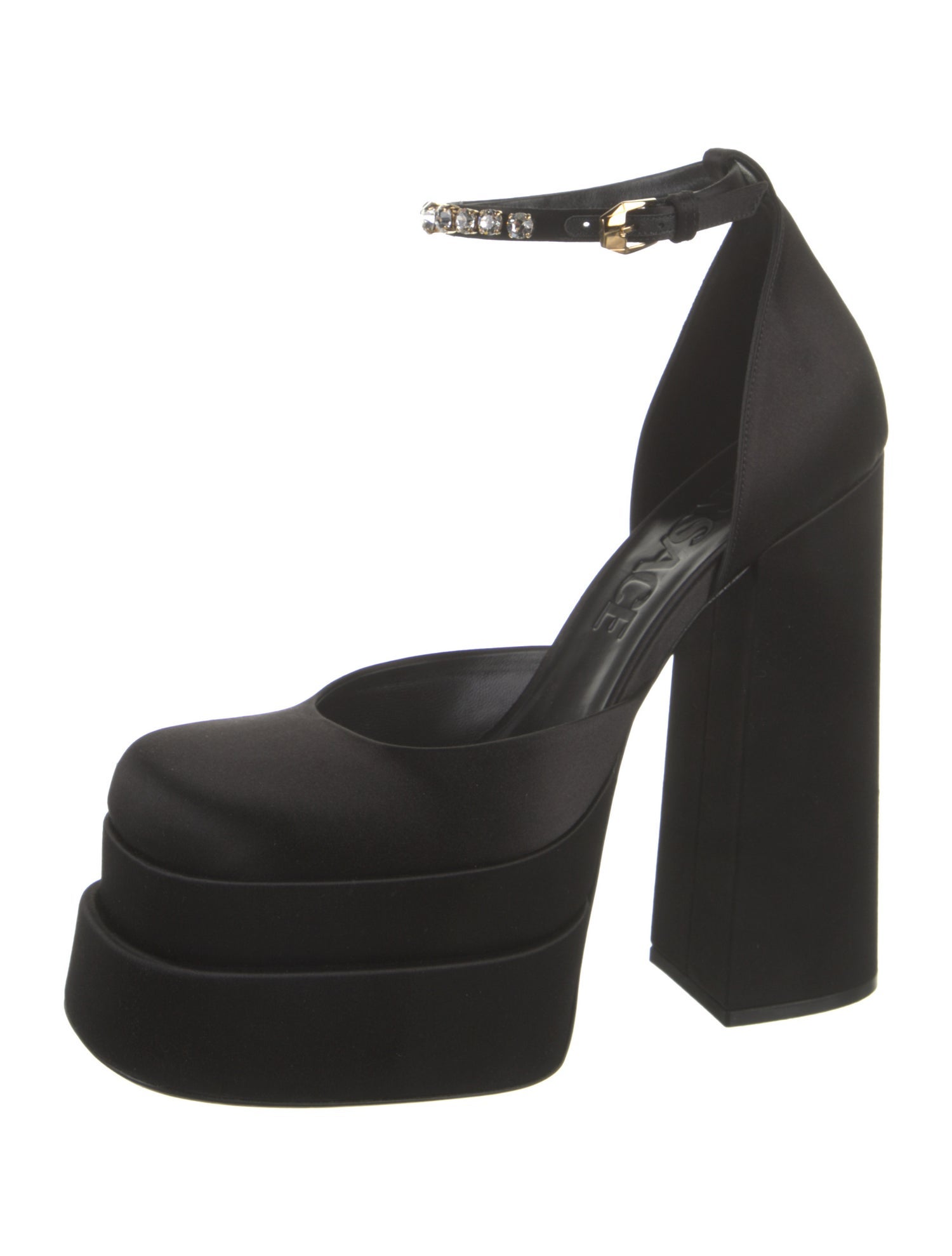 Versace Satin Crystal Embellishments D'Orsay Pumps