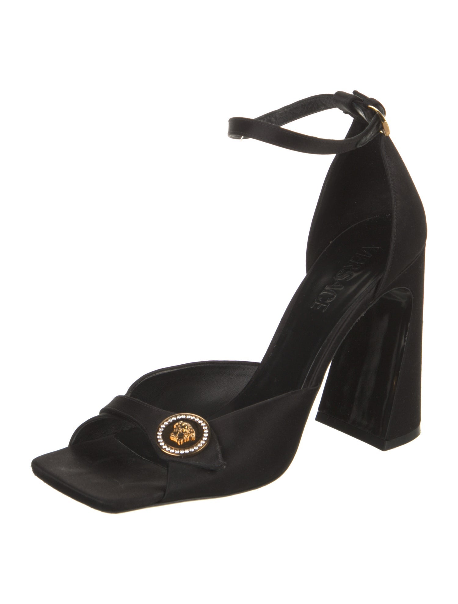 Versace Satin Crystal Embellishments D'Orsay Pumps