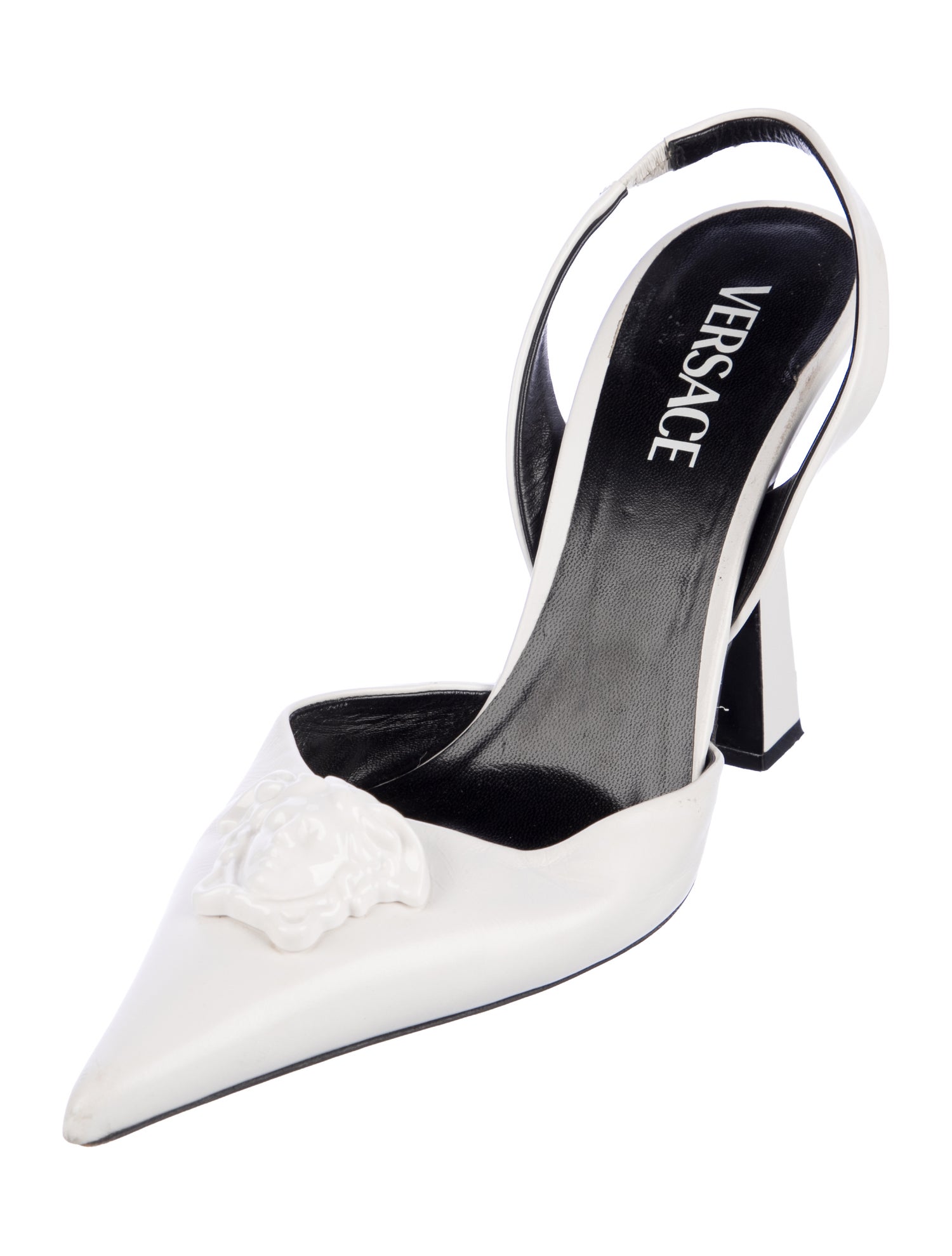 Versace Medusa Insignia Leather Slingback Pumps