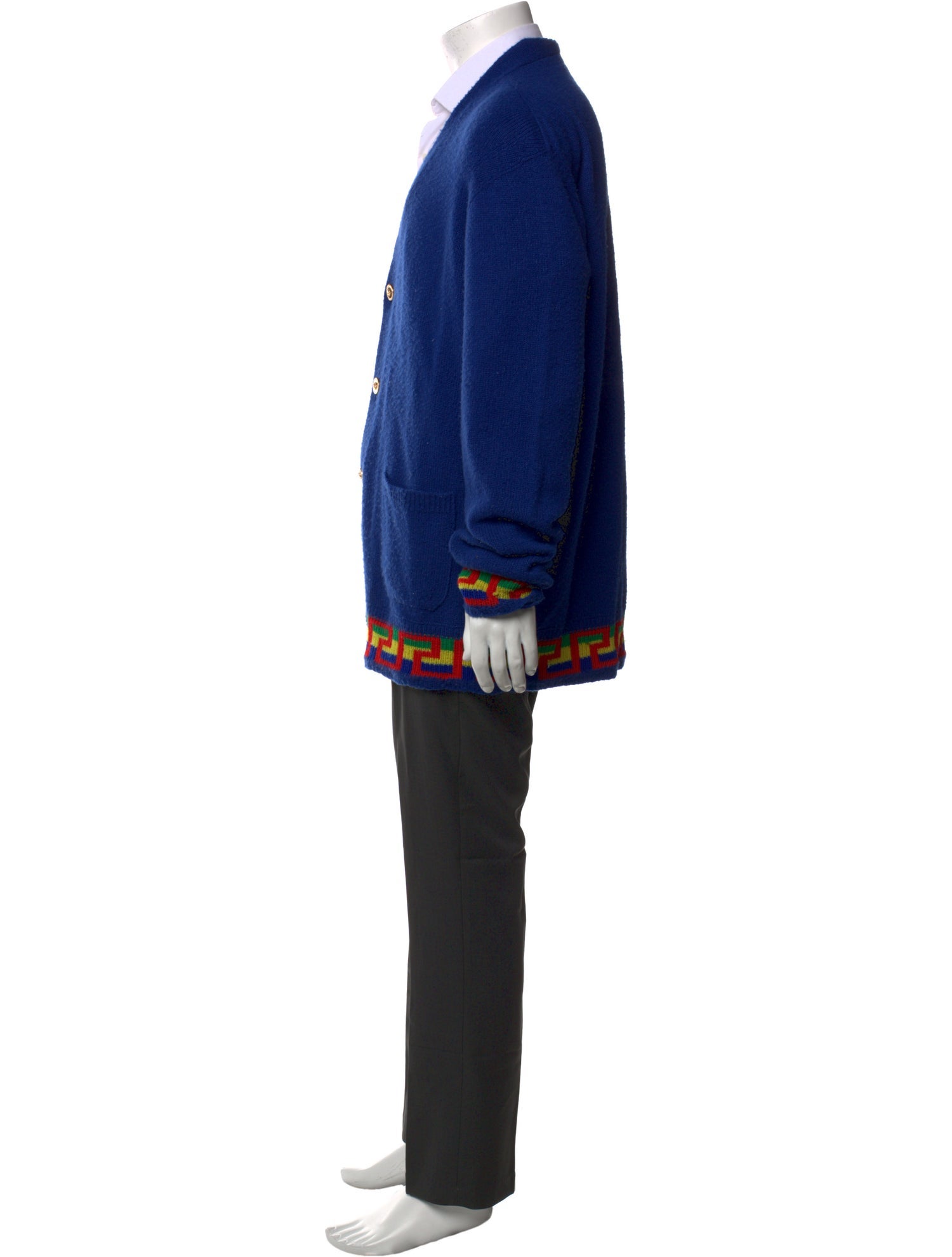Versace Virgin Wool Colorblock Pattern Cardigan