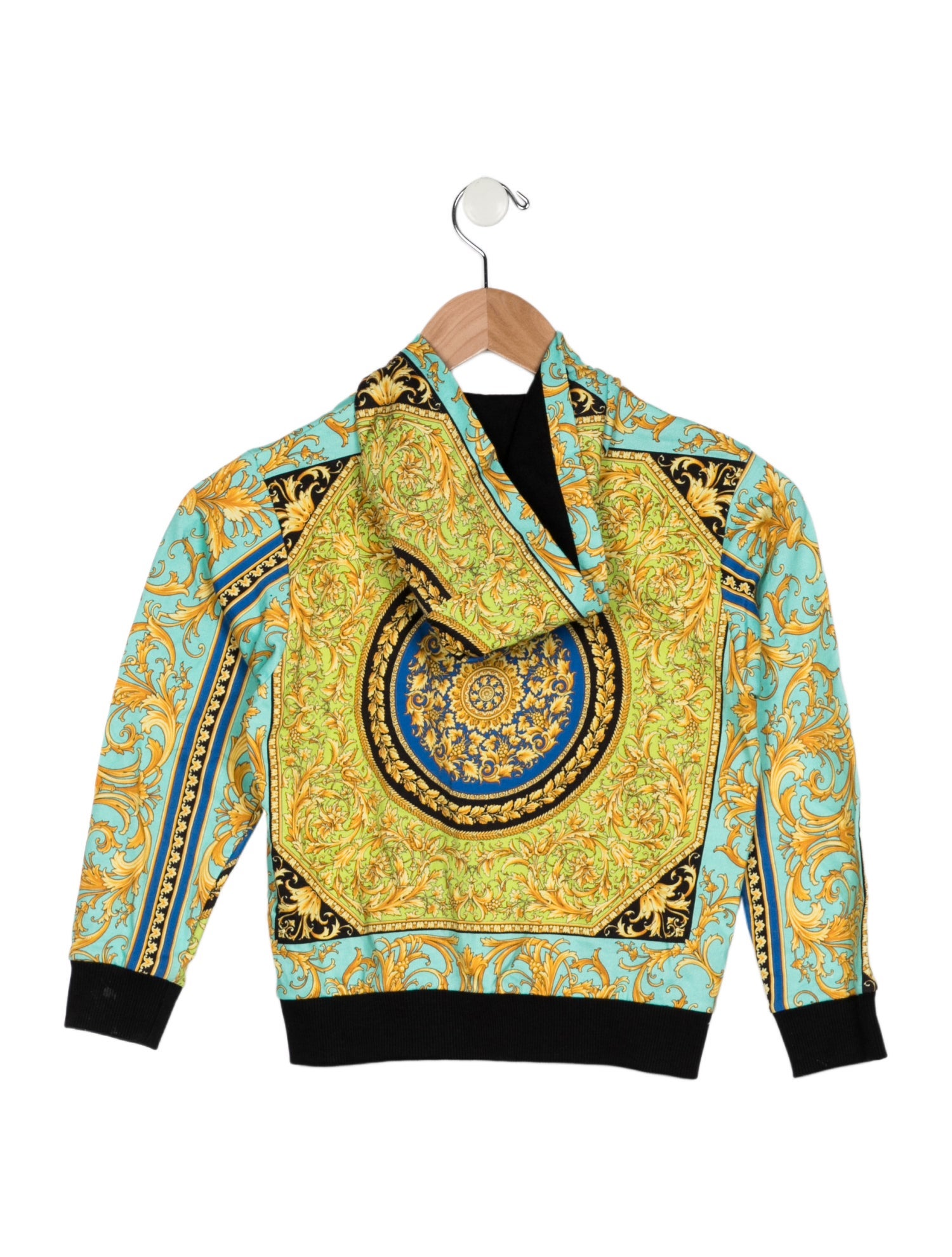 Versace Cotton blue and multicolor patterned jacket with zip closure