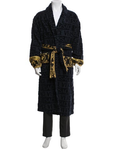 Pre-owned Versace Graphic Print Sequin Embellishments Robe In Black/yellow
