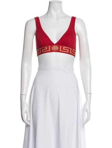 Pre-owned Versace Graphic Print V-neck Sports Bra In Multicolor