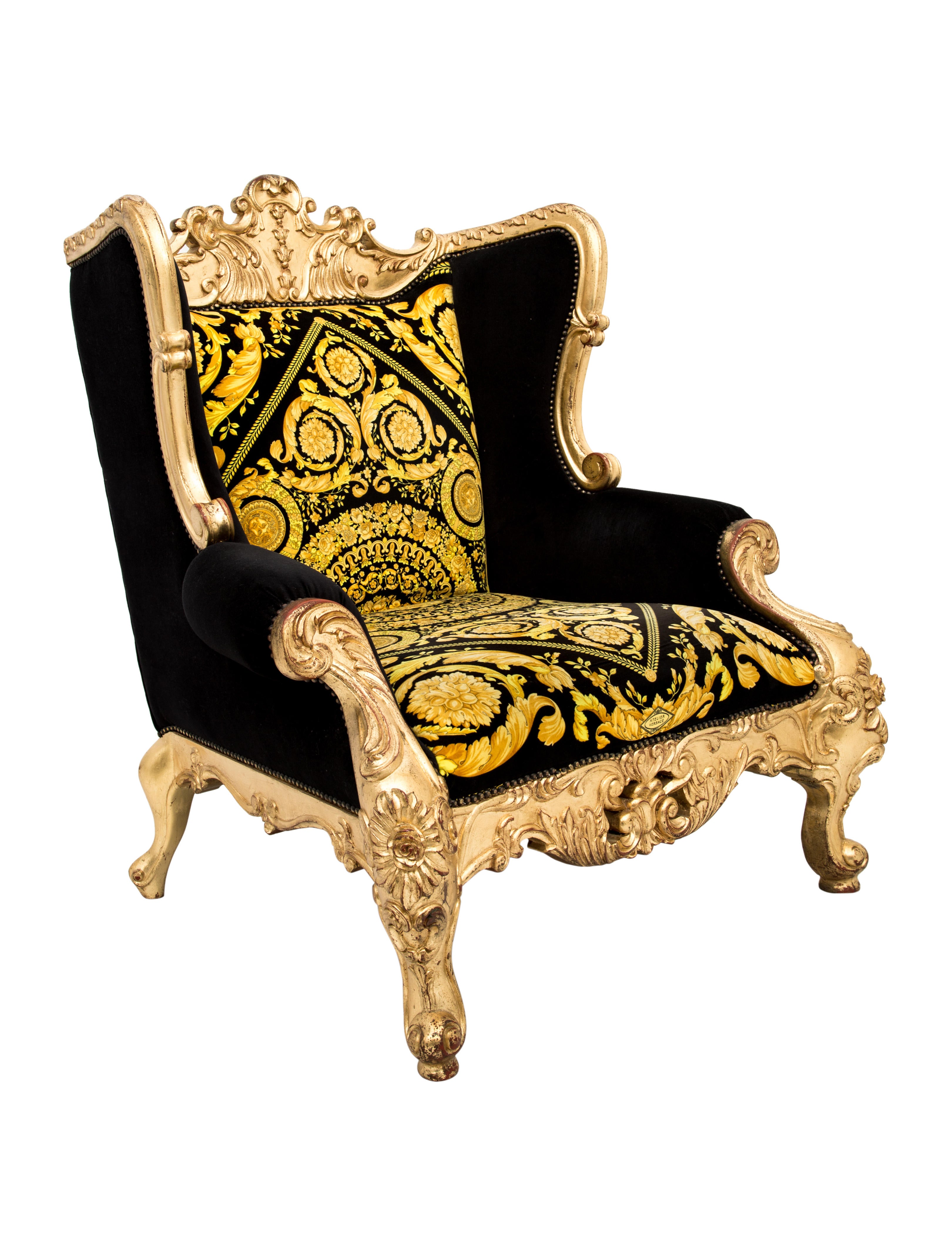 Versace Giltwood Wingback Armchair Black VES26439 The RealReal