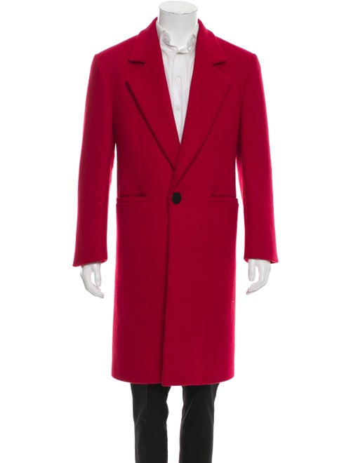 Versace Wool Notch Lapel Overcoat red