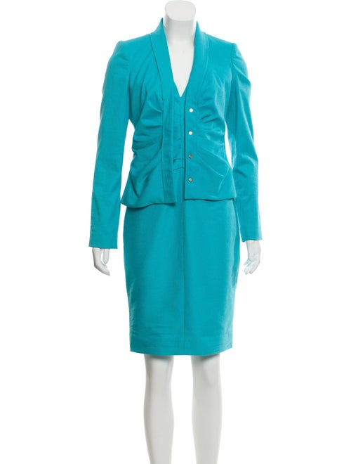 Versace Ruched Knee-Length Dress Set blue
