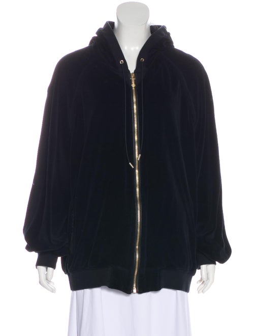 Versace Leather-Accented Velour Sweatshirt Black
