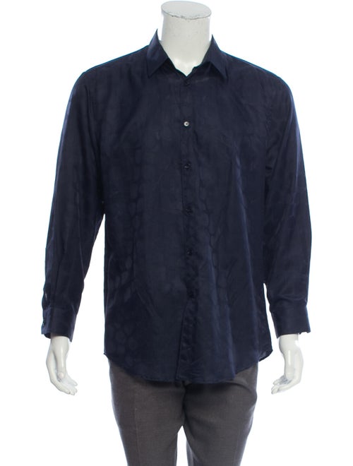 Versace Silk-Blend Button-Up Shirt navy